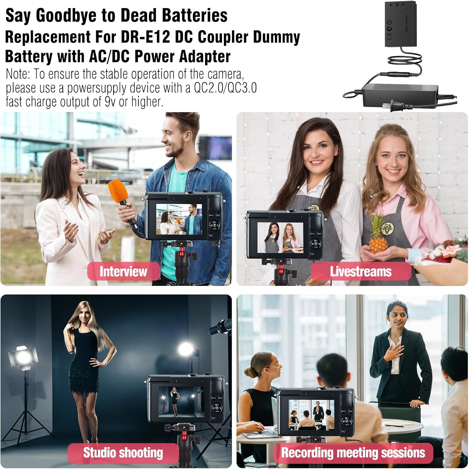 F1TP ACK-E12 AC Power Supply Adapter DR-E12 DC Coupler Kit (Replace Canon LP-E12 Battery) for Canon EOS M50 Mark II, EOS M M2 M10 M50 M100 M200, Kiss M, Kiss M2 Cameras. image number 4