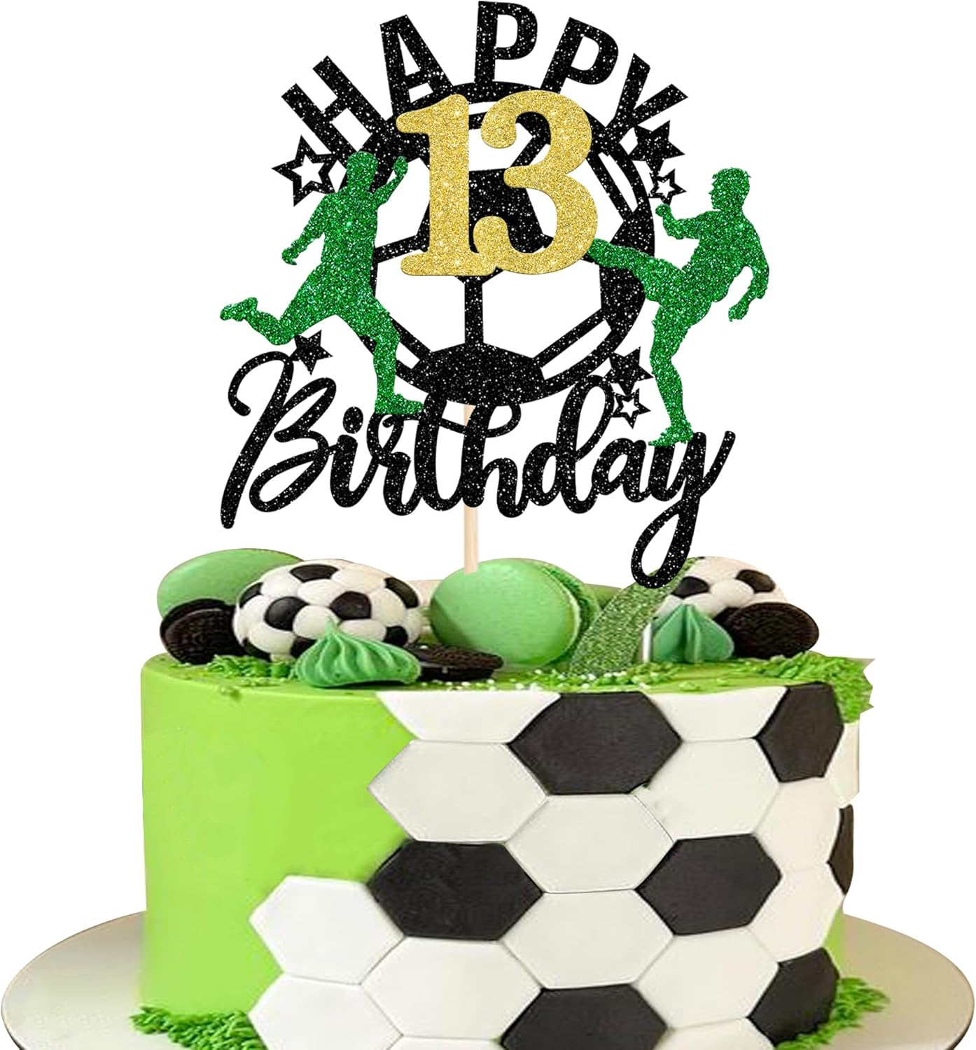 1 Pack Soccer Happy 13Th Birthday Cake Topper Sport Soccer Ball Cake Picks for Football Theme Teenagers 13Th Birthday Party Cake Decorations Supplies