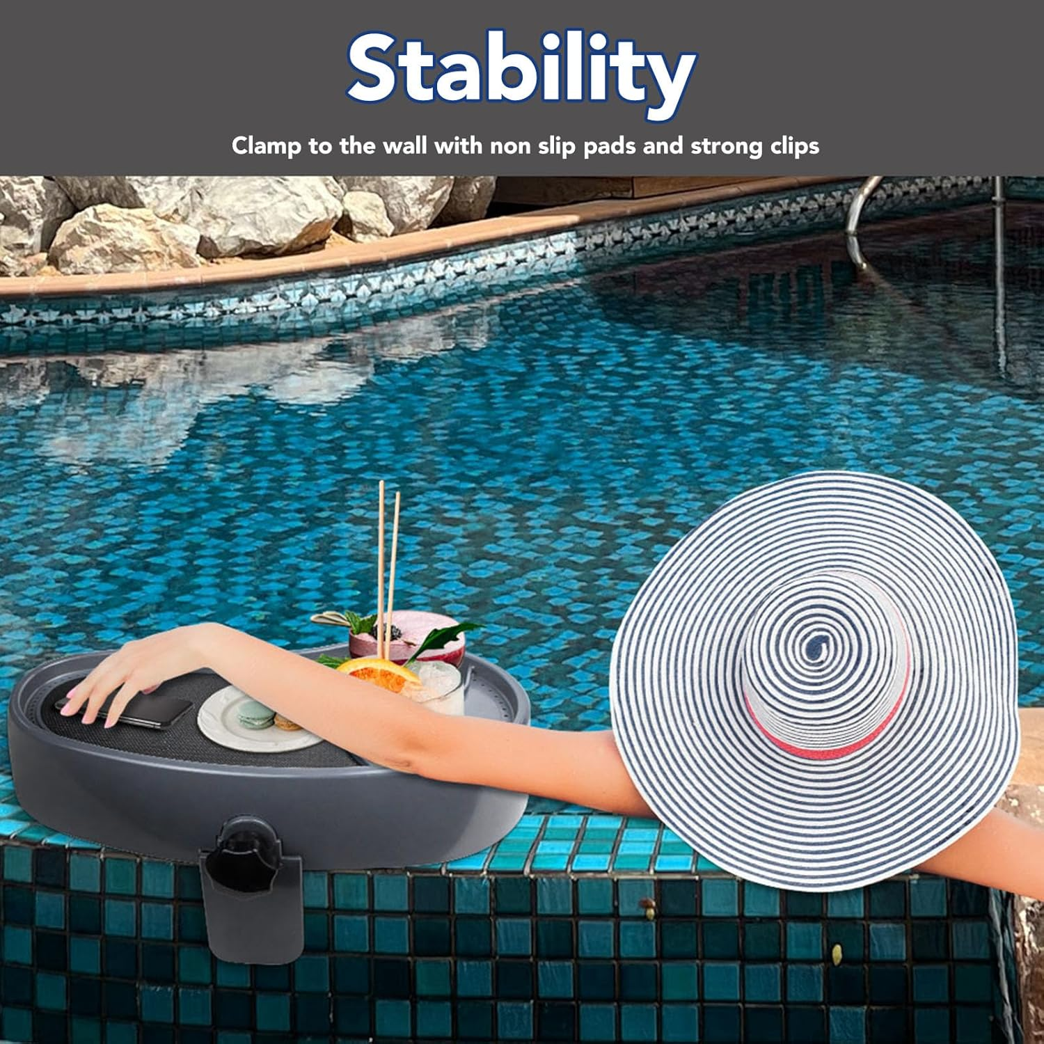 Hot Tub Table Tray, Adjustable Nonslip Hot Tub Tray Table Drink Caddy with Drink Holders, Inflatable Spa Pool Bathtub Hot Tub Table Tray, Adjustable Hot Tub Accessories Side Table image number 3