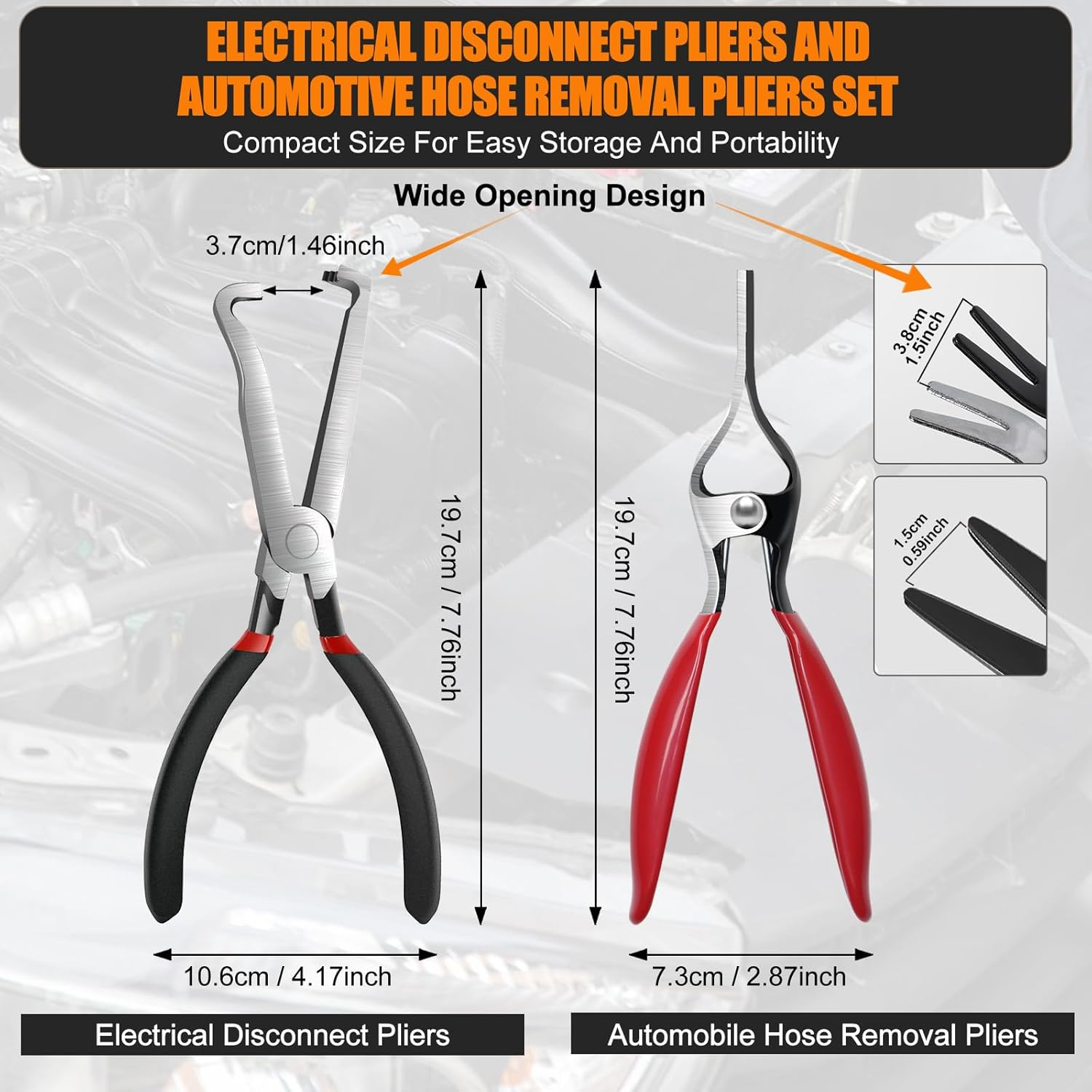 YOSHINE Electrical Disconnect Pliers, Automobile Hose Remover Pliers, Automotive Electrical Connector Pliers for Push Tab Style Plugs, Automobile Fuel and Vacuum Line Tube Hose Removal Pliers image number 3