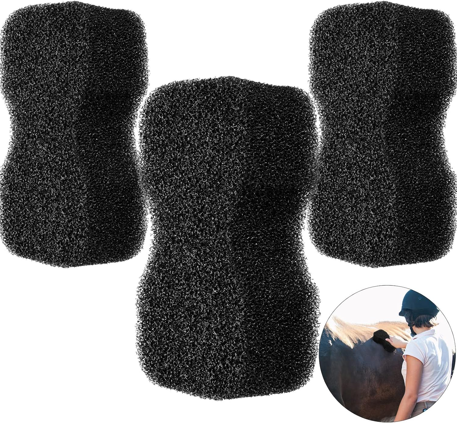 Eaasty 3 Pcs Horse Groomer Sponge Scrubber Massager Horse Grooming Brush Kit Supplies Large Soft Care for Cleaning Washing Bathing, Black, 4.33 X 7.87 X 2.56 Inch
