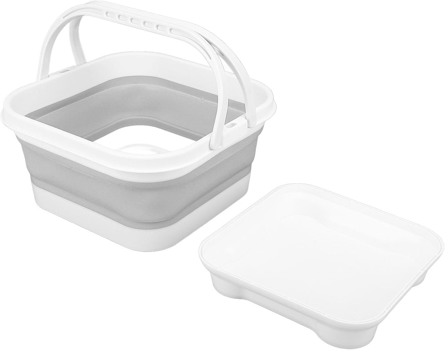 Toy Storage Box Foldable, Cute Bath Toy Organizer with Removable Base Quick Drain High Capacity for Toiletries Towels Bathroom Toy Holder (White+Grey) - White+Blue image number 7