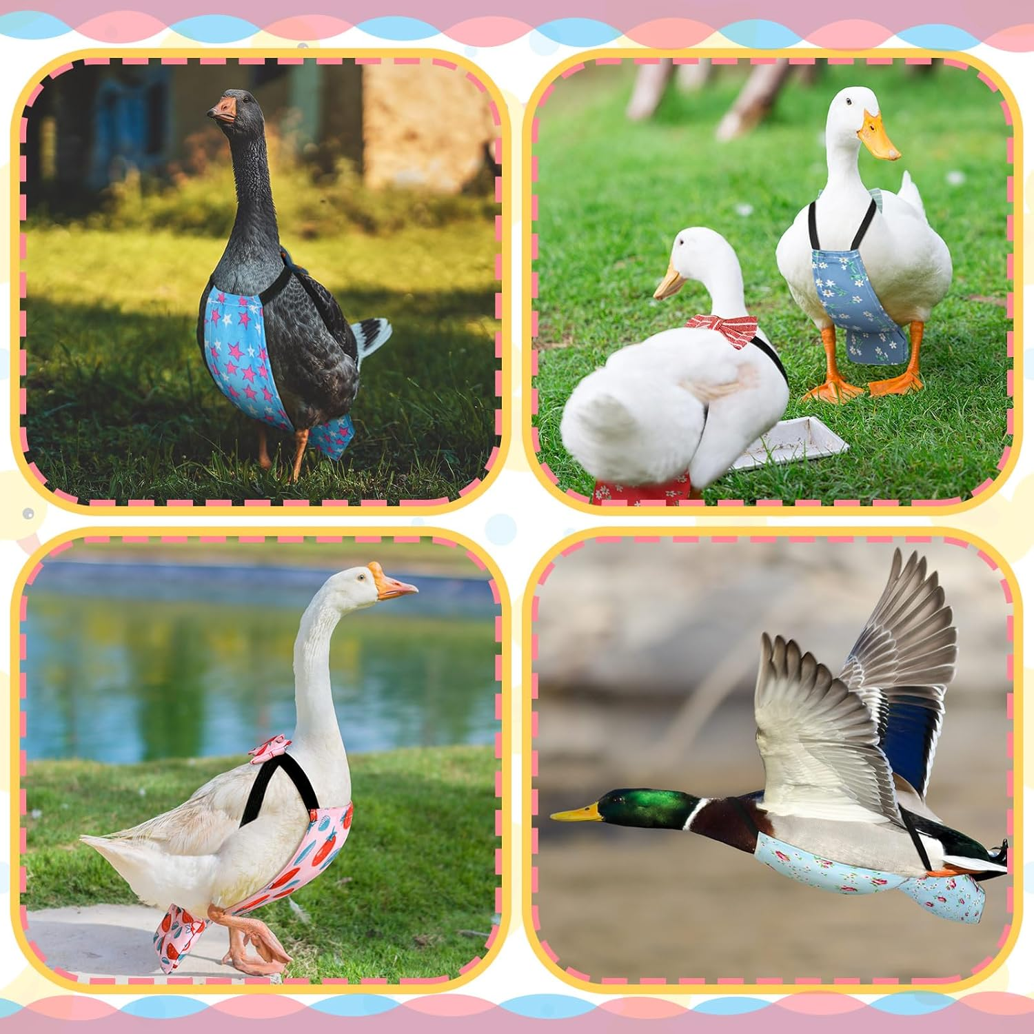 6 Pcs Chicken Diapers for Hens Rooster Ducks Reusable Washable Duck Diapers with Bow Tie for Ducklings Hens Goose Poultry Adjustable Clothes for Hen Rooster Chicken(Classic,L)