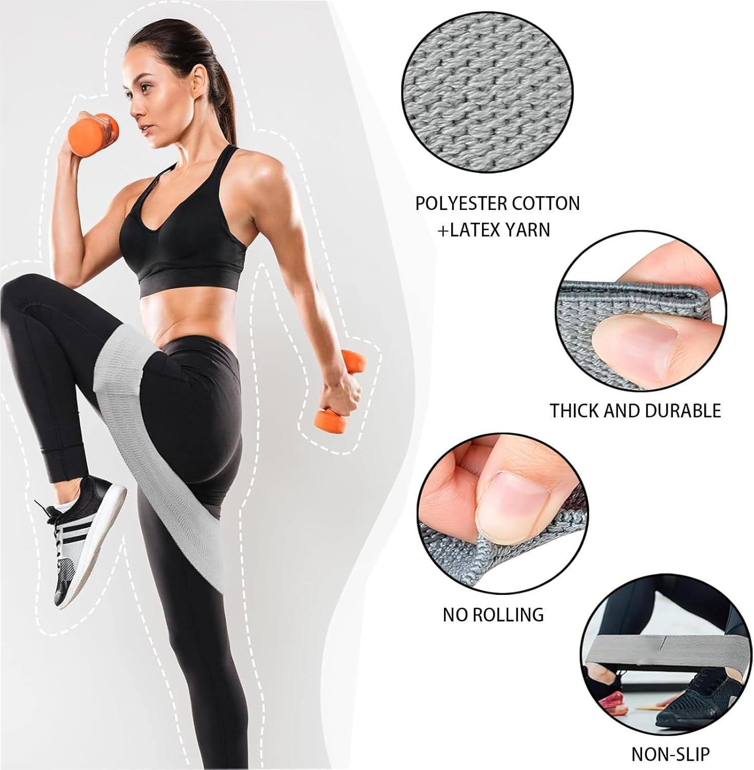 Fabric Resistance Bands Set, 3 Pack Exercise Loop Bands for Legs and Butt, Workout Bands for Yoga, Pilates, Fitness Training, Black and Grey