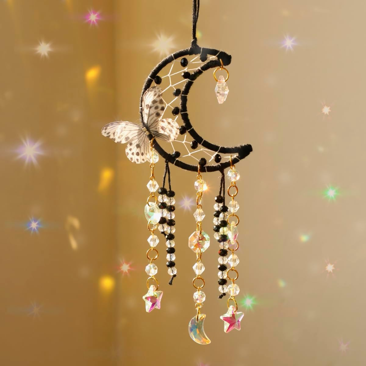 Artilady Dream Catcher for Girls - White Butterfly Small Moon Dream Catchers with Crystals Cute Room Decor for Teen Girls Boys Boho Bedroom Wall Home Decorations Birthday Christmas Women Gifts