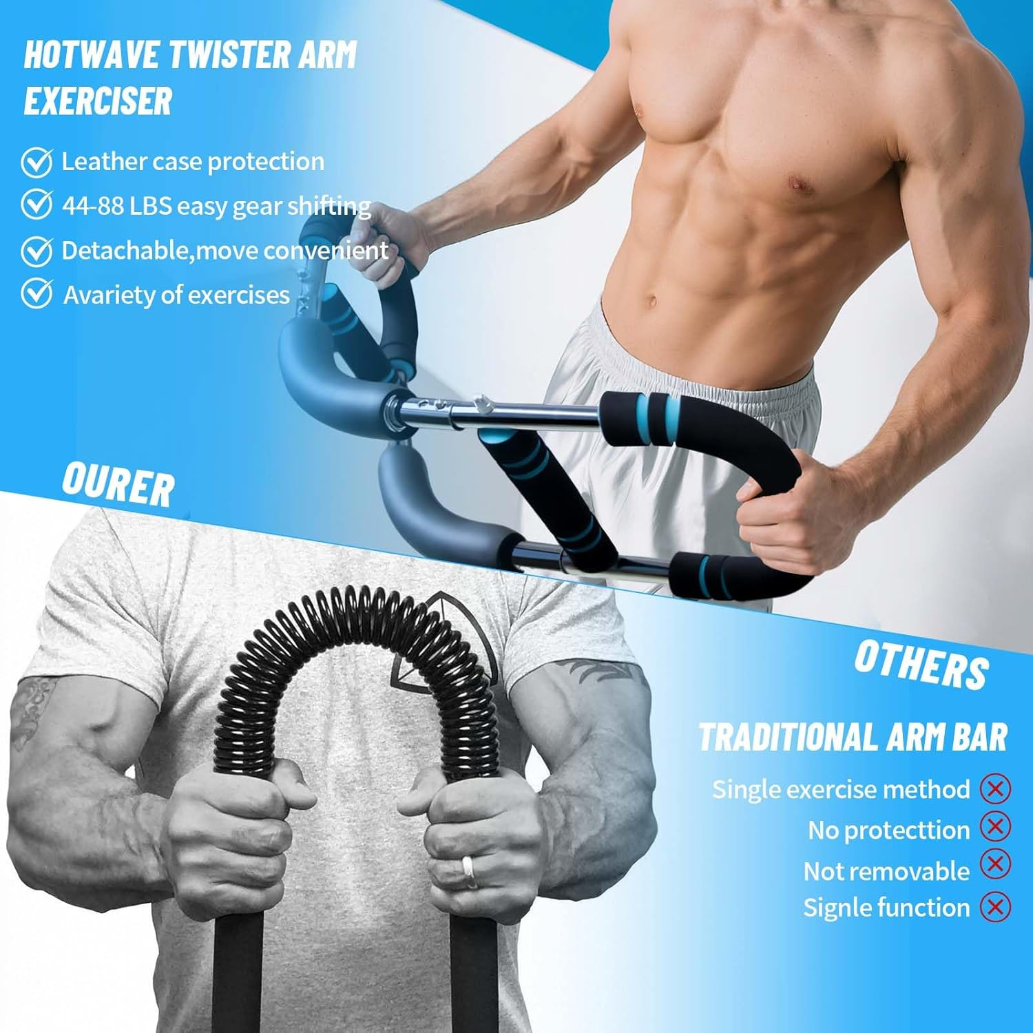 Twister Arm Trainer, 44&ndash;88Lb Adjustable Power Twister Bar, Chest Shoulder Arm Workout Equipment, Portable Detachable Upper Body Fitness Machine for Home & Gym image number 6