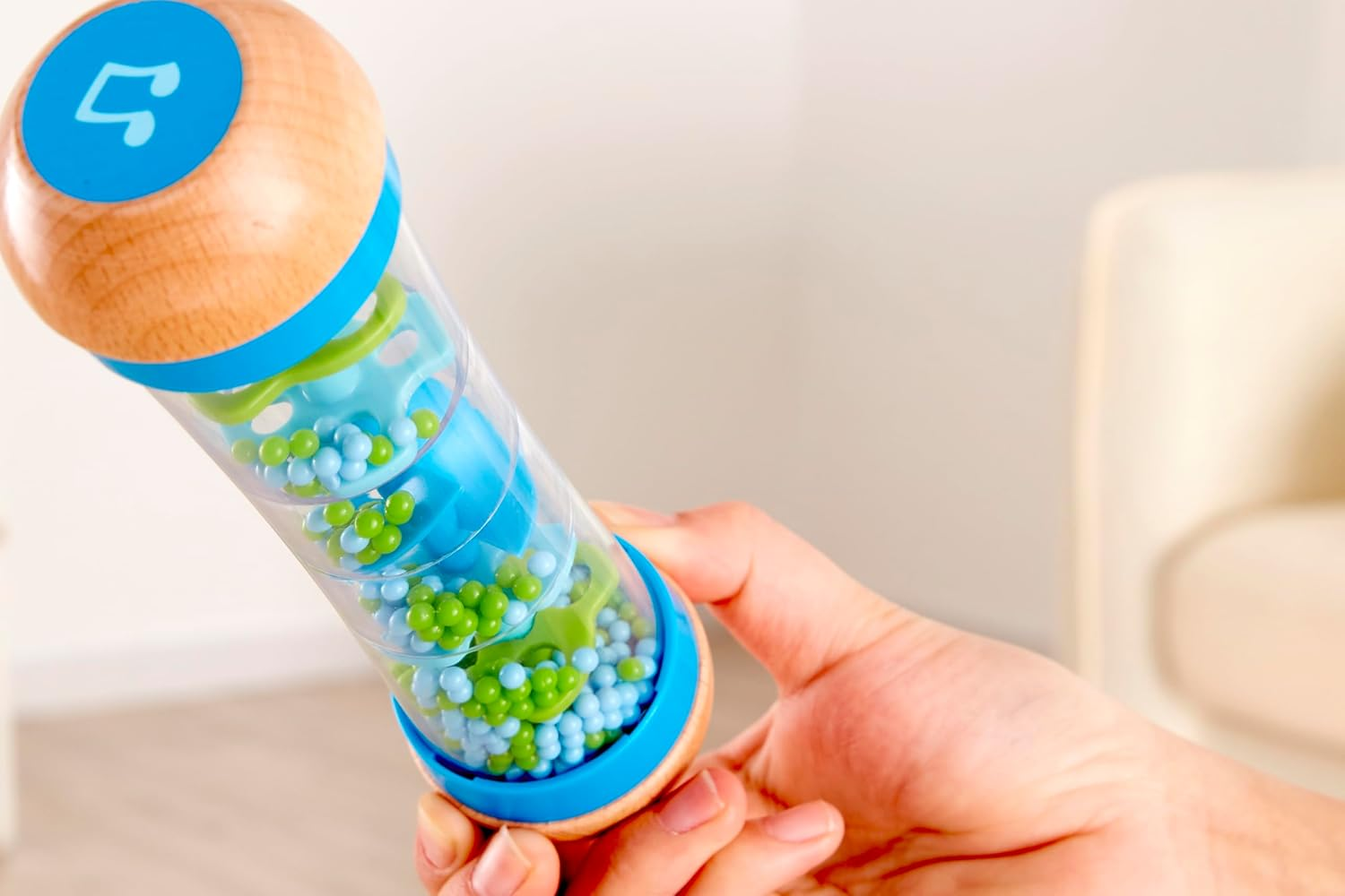 Hape Beaded Raindrops Rattle - Colorful Musical Toy for Kids | Blue | Perfect for Toddlers - Stimulates Senses with Rain Drop Sounds image number 4