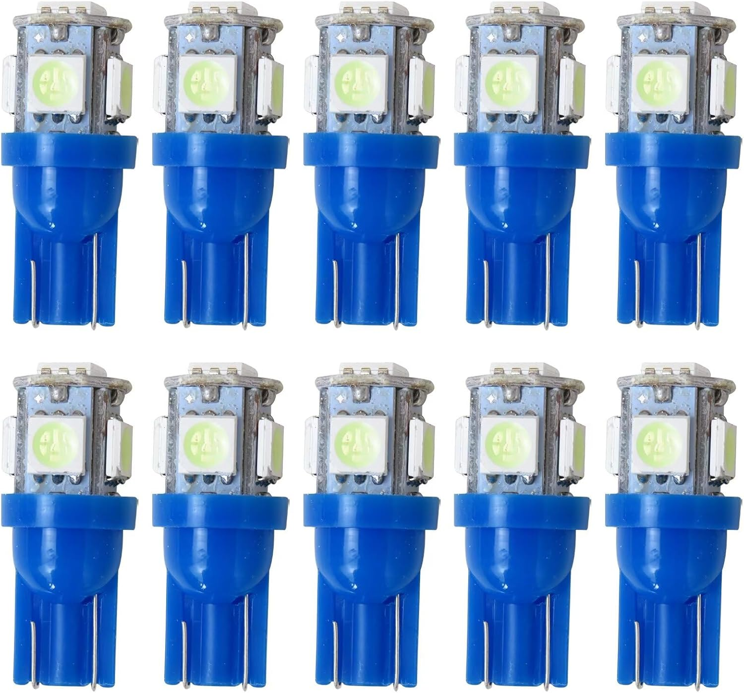 10Pcs 12V T10 5Smd 194 168 Light Bulb Wedge Tail Plate Parker 5050 Interior Globe Dash - Blue