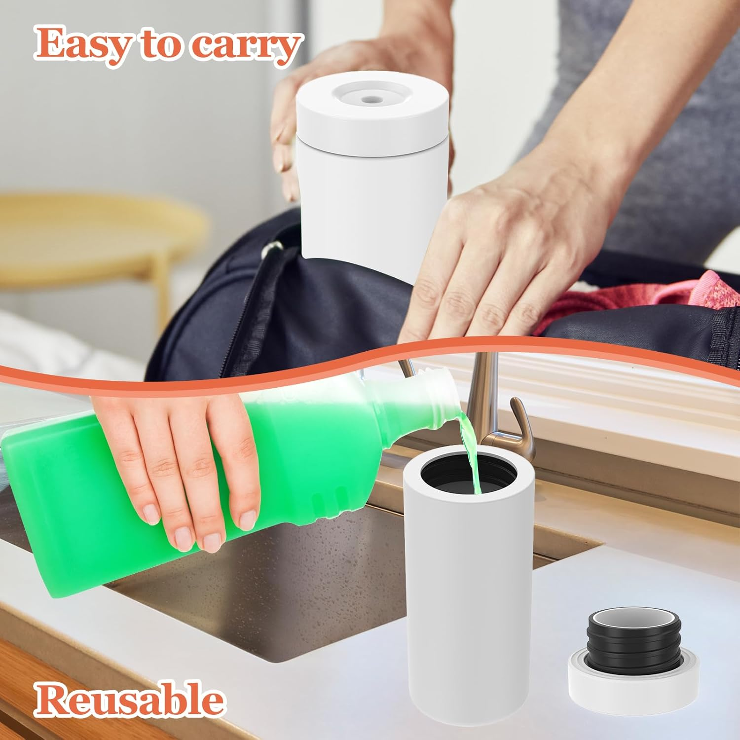 Silicone Dish Soap Dispensers, Refillable Dish Soap Squeeze Bottle, 240Ml Dishwashing Liquid Dispenser, Portable Hand Soaps Bottle for Kitchen Sink (White) - Black image number 3