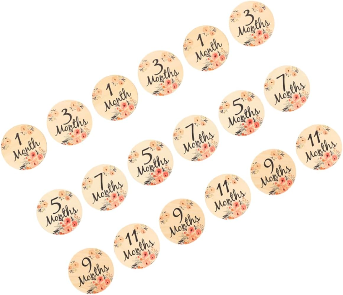 18Pcs Wooden Cards Adorable Growth Signs for Newborns Portable Photo Props to Cherish Every Month Cute Floral Design Discs image number 4