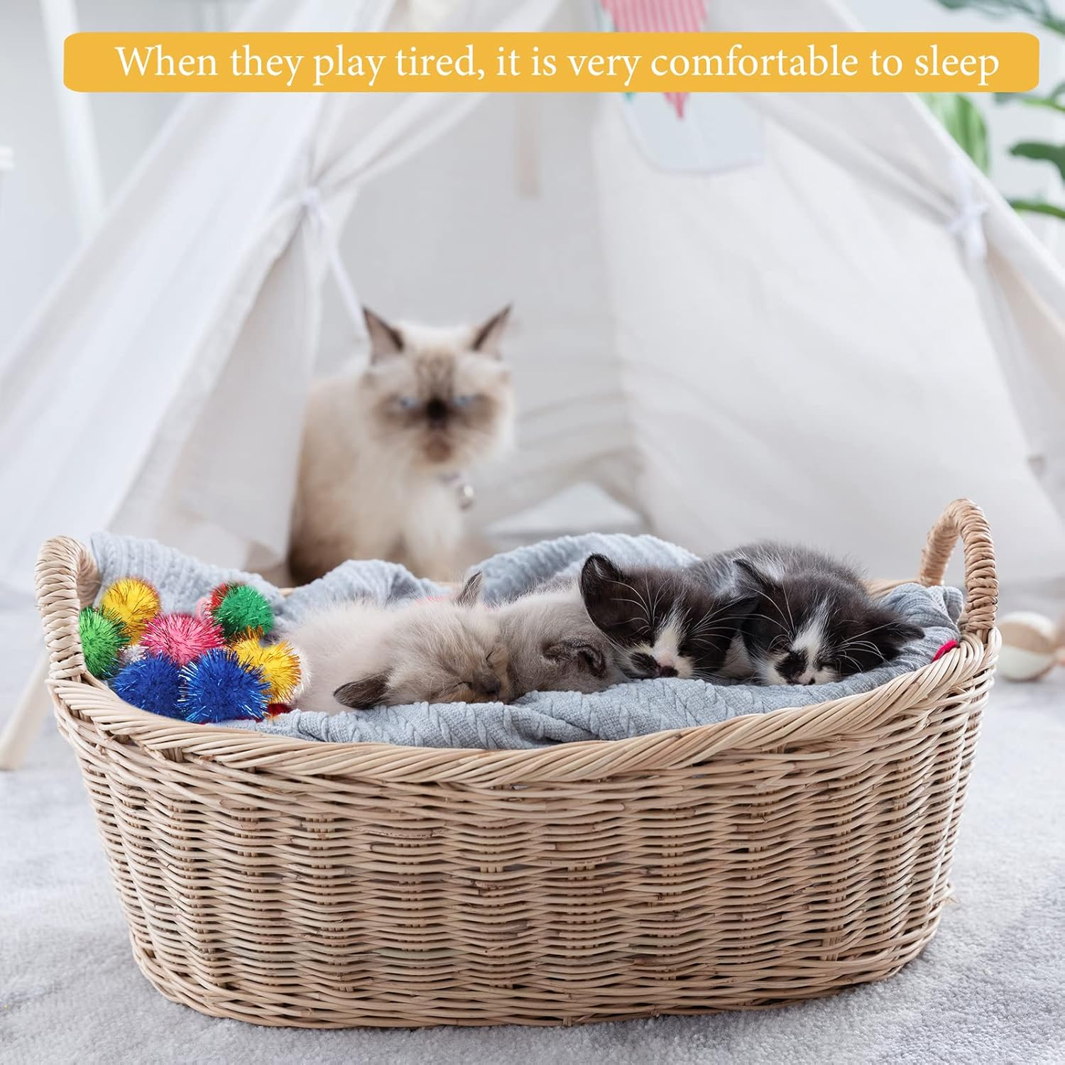 102 Pcs Cat Toys Balls Set 80 Assorted Color Cat Glitter Pom Pom Balls,10 Pcs 2.2 Inch Crinkle Ball Cat Toy Balls 12 Helical Spring Toys Pet Cat Toy Furry Interactive Toy Balls Christmas Party Balls image number 5