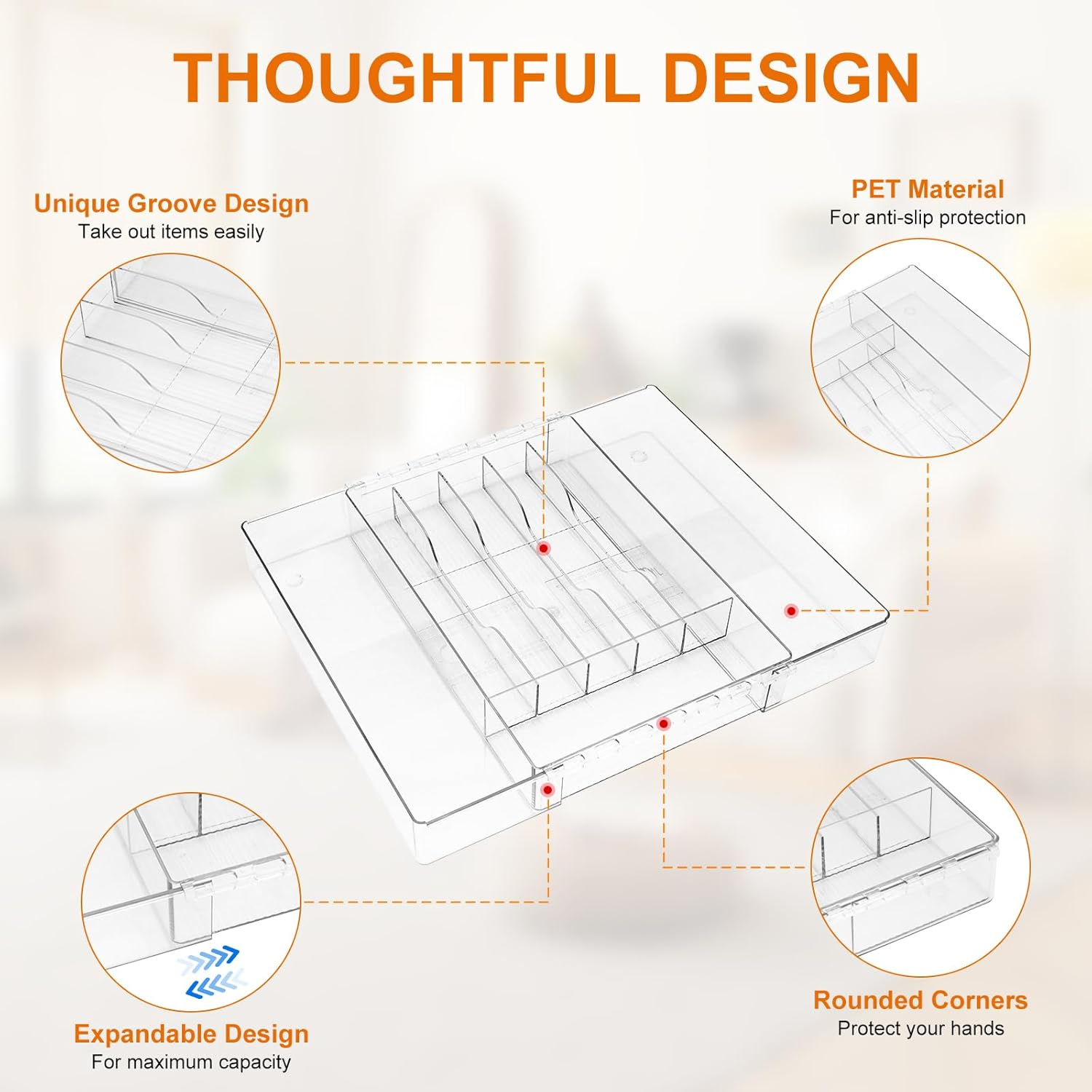 Cutlery Drawer Organiser,8 Divider Expandable Kitchen Drawer Organiser,Plastic Kitchen Organiser Storage for Spoon Fork Knife (Middle) image number 5