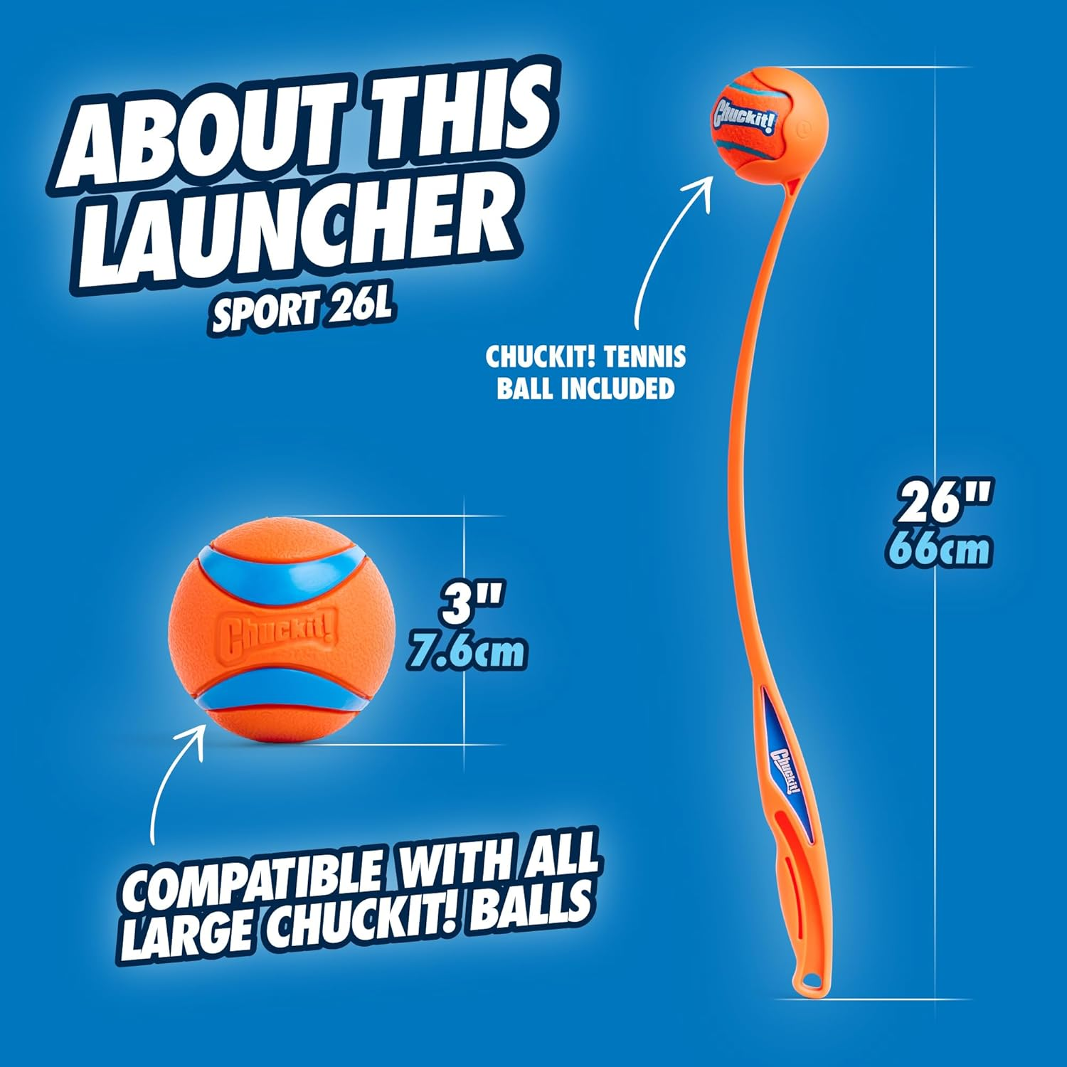 Chuckit! Sport 26L Dog Ball Launcher, 26" Length, Includes Large Ball (3") for Dogs 60-100 Pounds - 1 Count (Pack Of 1), 64Cm image number 3