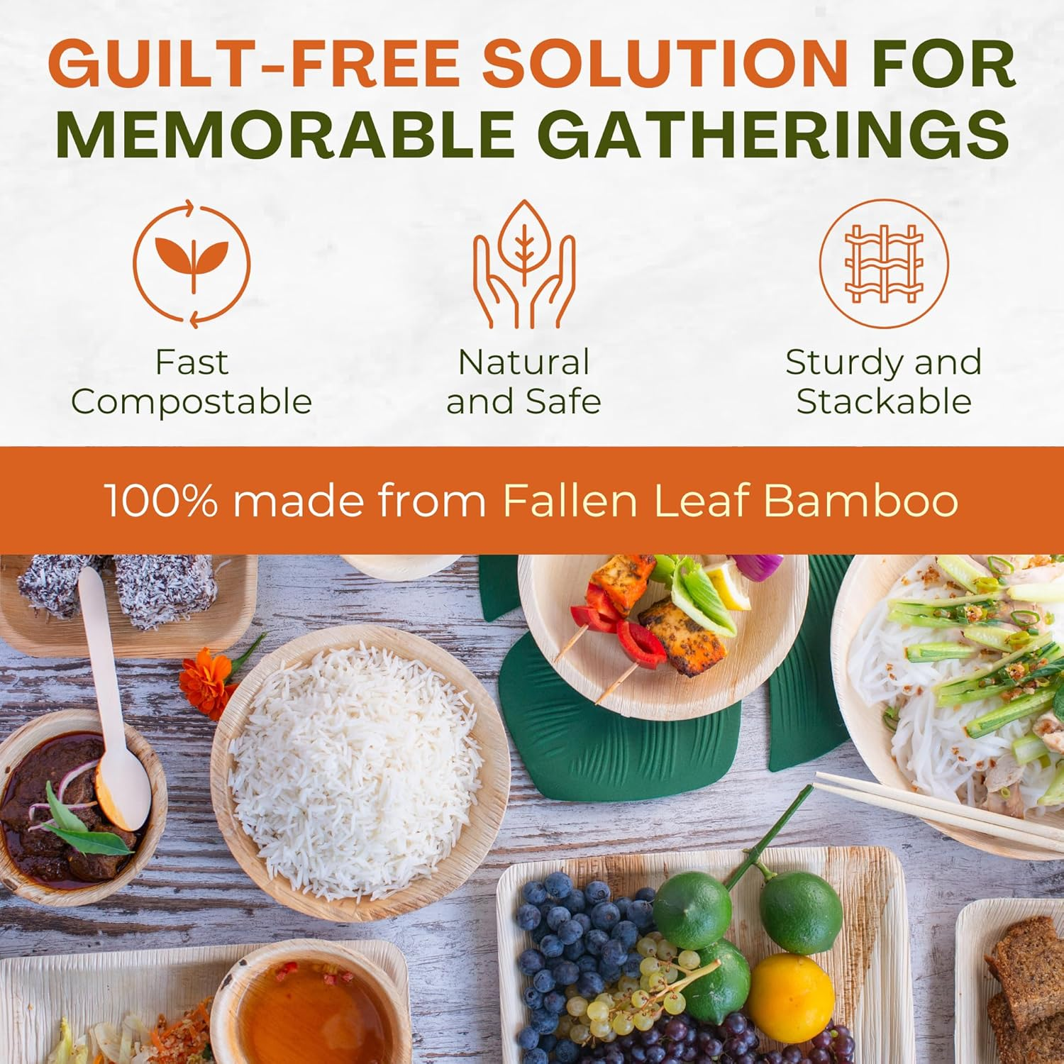 Natural Panaa 200 Pieces Biodegradable, Disposable Plates Party Paper Plates Set - Mother Nature'S Choice for Bamboo Party Plates and Party Cups | 100% Compostable Disposable Cutlery image number 5