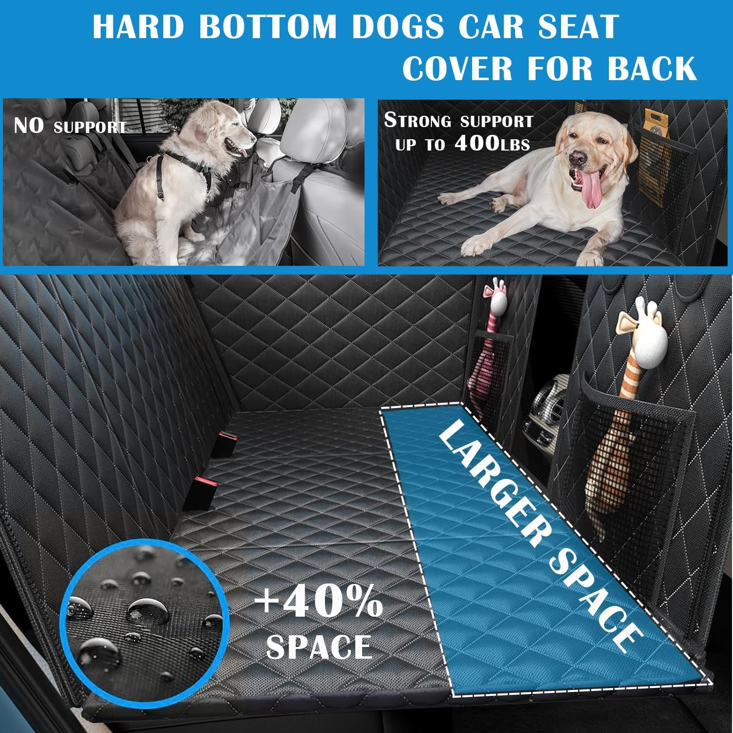 Back Seat Extender for Dogs Hard Bottom Holds 400Lbs, Sturdy Dog Car Seat Cover for Back Seat, Waterproof and Non-Slip Pets Backseat Protector with Mesh Window and Storage Pocket for Car SUV