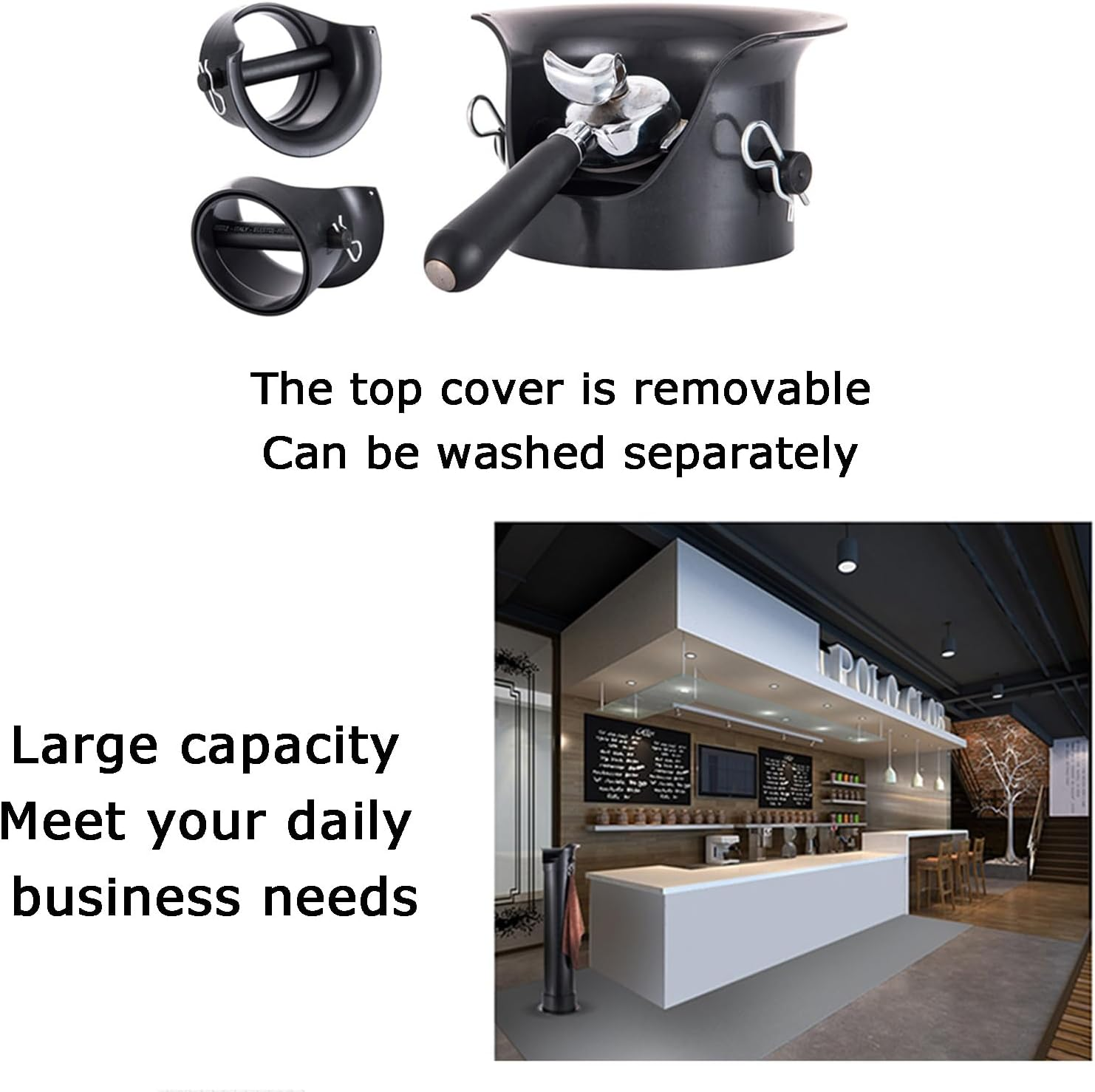 Floor Standing Coffee Knock Box, Large Capacity,With Towel and 10 Garbage Bags, for Household Milk Tea Shop Bar(Black) - White image number 6