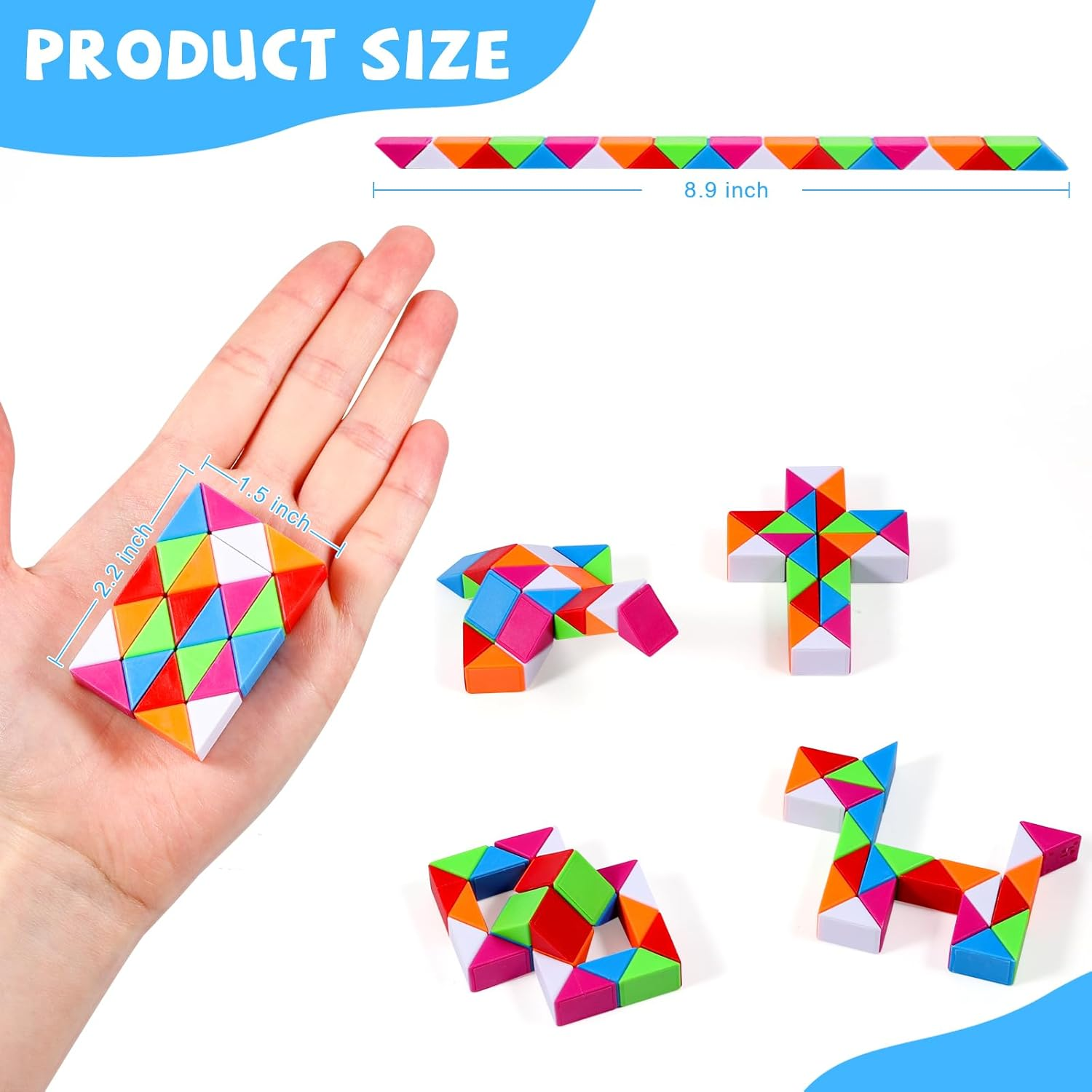 JOLLYFUN 12 Pack Magic Snake Cube Fidget Toys for Kids - 24 Blocks Rainbow Twist Puzzle, Party Favors, Classroom Prizes, Birthday Goodie Bag Fillers, Stress Relief Sensory Toys
