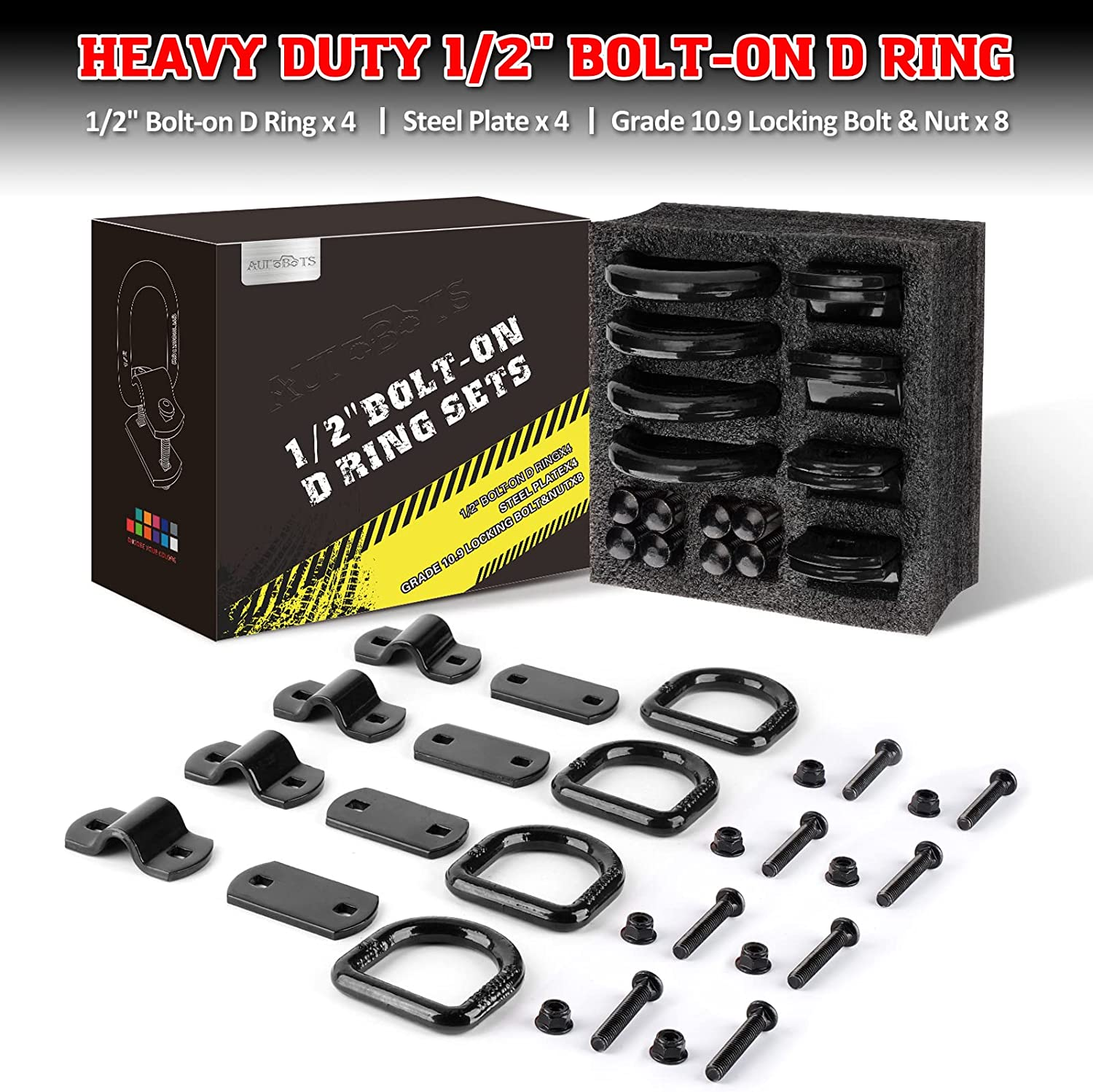 AUTOBOTS 1/2" Heavy Duty Bolt-On Forged D Ring, 12000Lbs Break Strength Tie down Anchors Hooks, for Trailers, Trucks, and Cargo Tie Downs (Pack of 4) Black image number 6