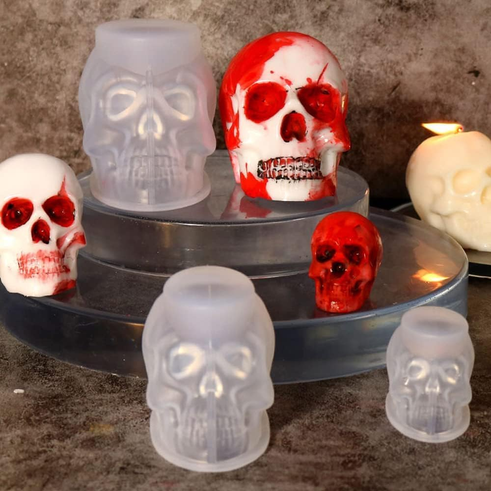 Set of 3 Skull 3D Resin Molds Large + Medium + Small, Flexible Clear Silicone Skull Head Molds, Silicone Molds for Resin, Soap, Clay, Candle Wax Casting, Halloween Home Decoration image number 4