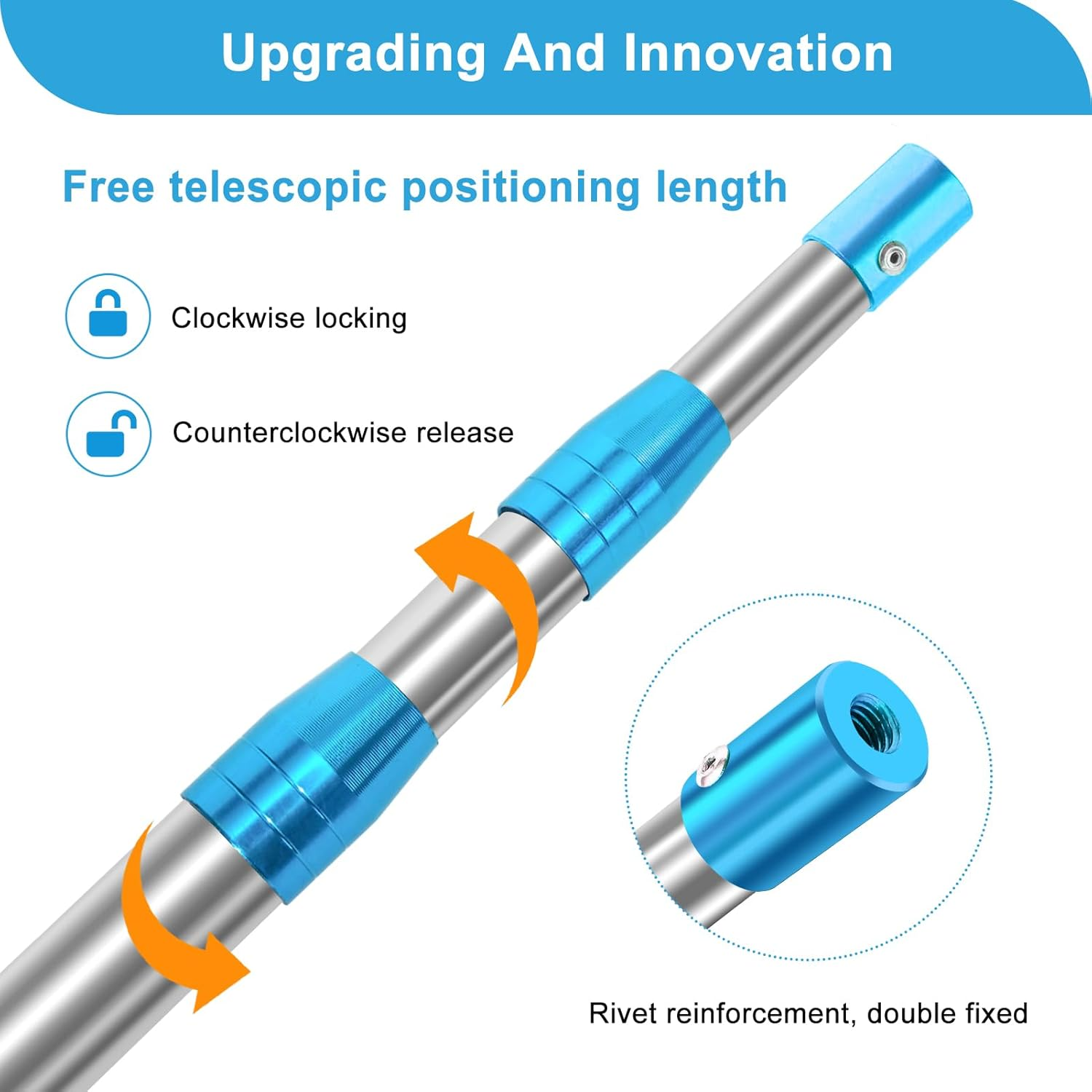 Rtshuok 6.3 Ft Truck Cargo Grabber Bed Reach Tool, Expandable Heavy Duty Stainless Steel Truck Telescoping Pull Pole with Two Hooks for Pickuptruck SUV Boat Accessories - Blue image number 5