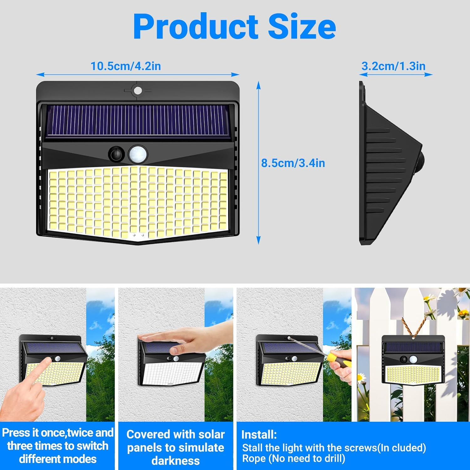 Peasur Warm White Solar Lights for Outdoor Use with Motion Sensor, 138 LED Spotlight with Motion Sensor, Outdoor, 3 Modes, IP65 Waterproof Motion Sensor, Outdoor Solar for Garden image number 5