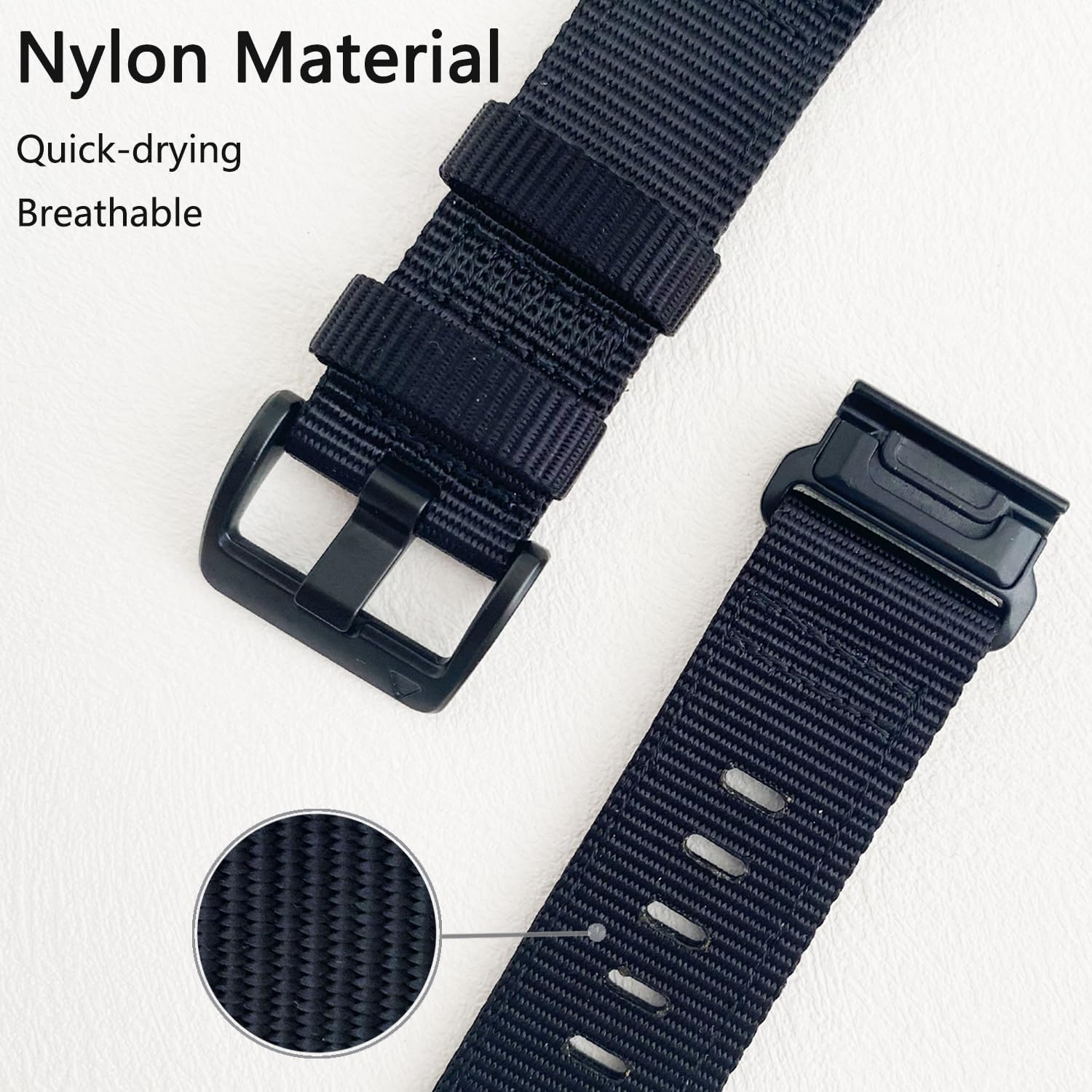 22Mm Nylon Quick-Fit Watch Bands for Garmin Fenix 8 47Mm, Compatible with Fenix E/Fenix 7/Fenix 6/Fenix 5/Epix Pro 47Mm Quick-Dry Watchbands - Black image number 5