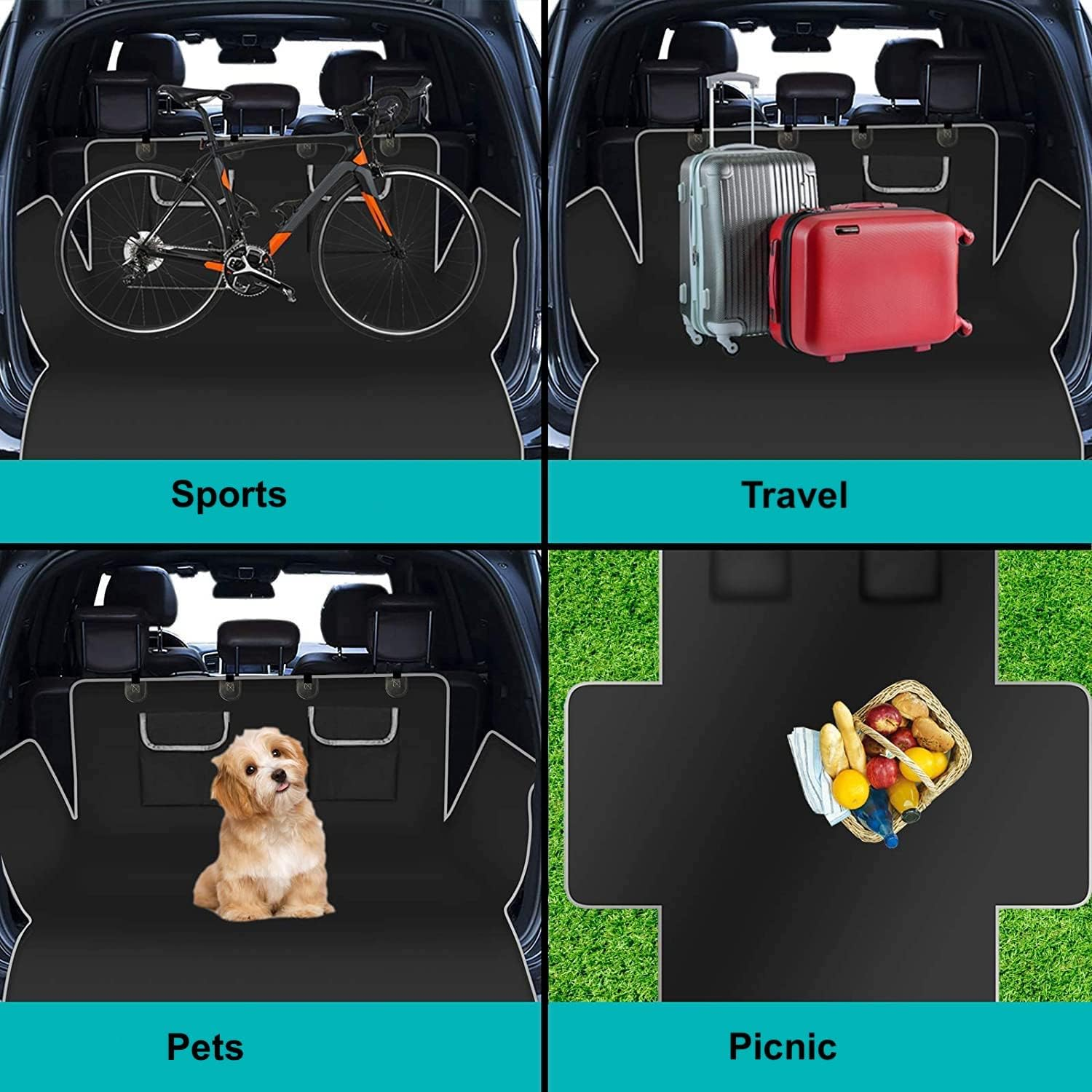 UNIQU Car Boot Cover for Dogs | Waterproof, Nonslip Pet Car Boot Liner Protector | Universal Trunk Dog Blanket with Side & Bumper Protection (Black - Grey Edge) image number 5