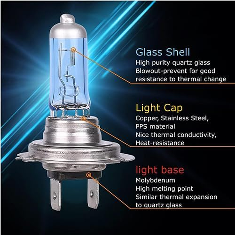 H7 3800K 55W 12V Halogen Headlight, Car Super White Light Lamp Bulbs, Car Headlight Fog Light Lamp Replacement, Pack of 2 (H7) - 9005 image number 5