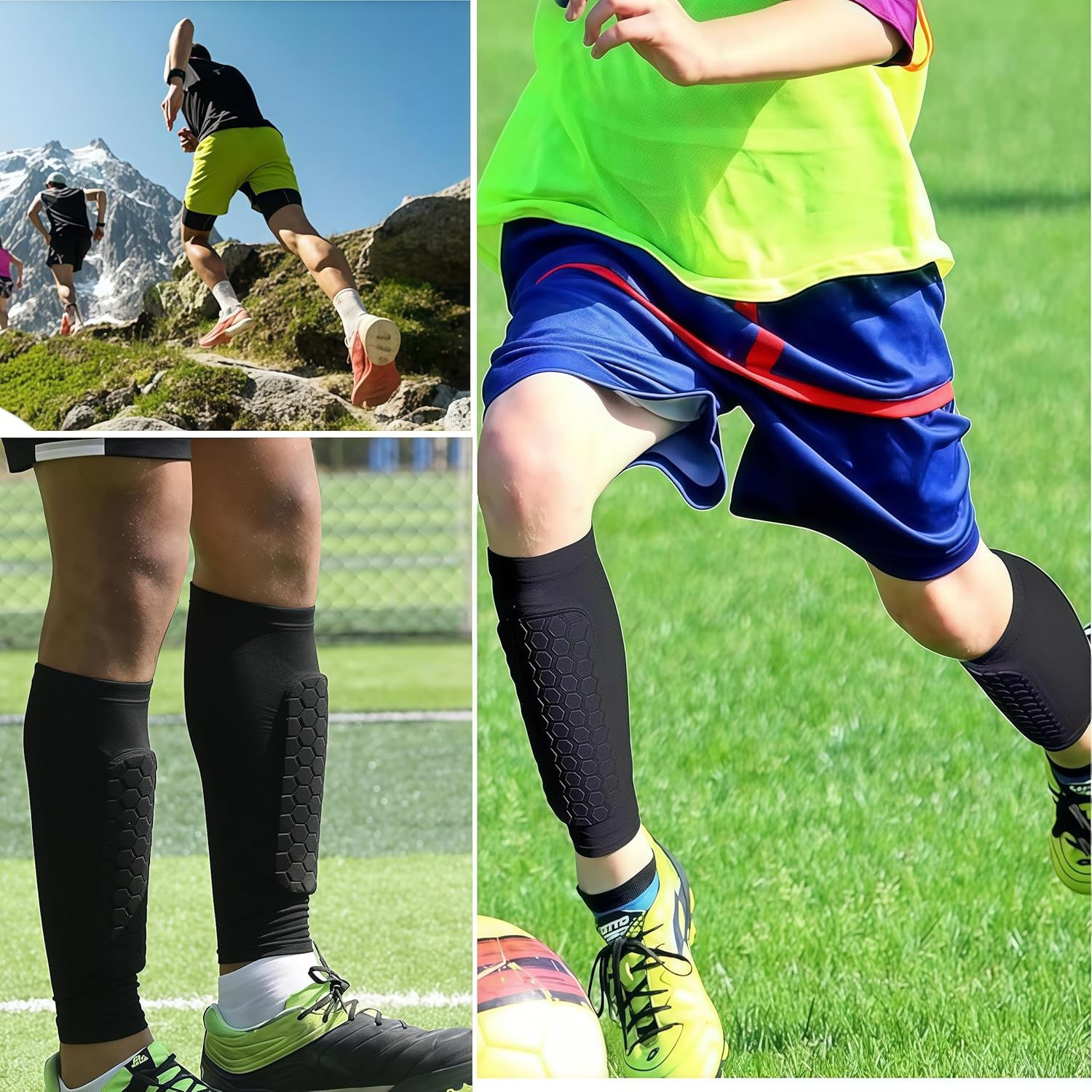 Football Shin Pads,1 Pair Soccer Shin Guards Sleeves,Breathable,30Cm Lightweights Protective Sleeve for Calf Compression Sleeve with Honeycomb Pads(Black) image number 3