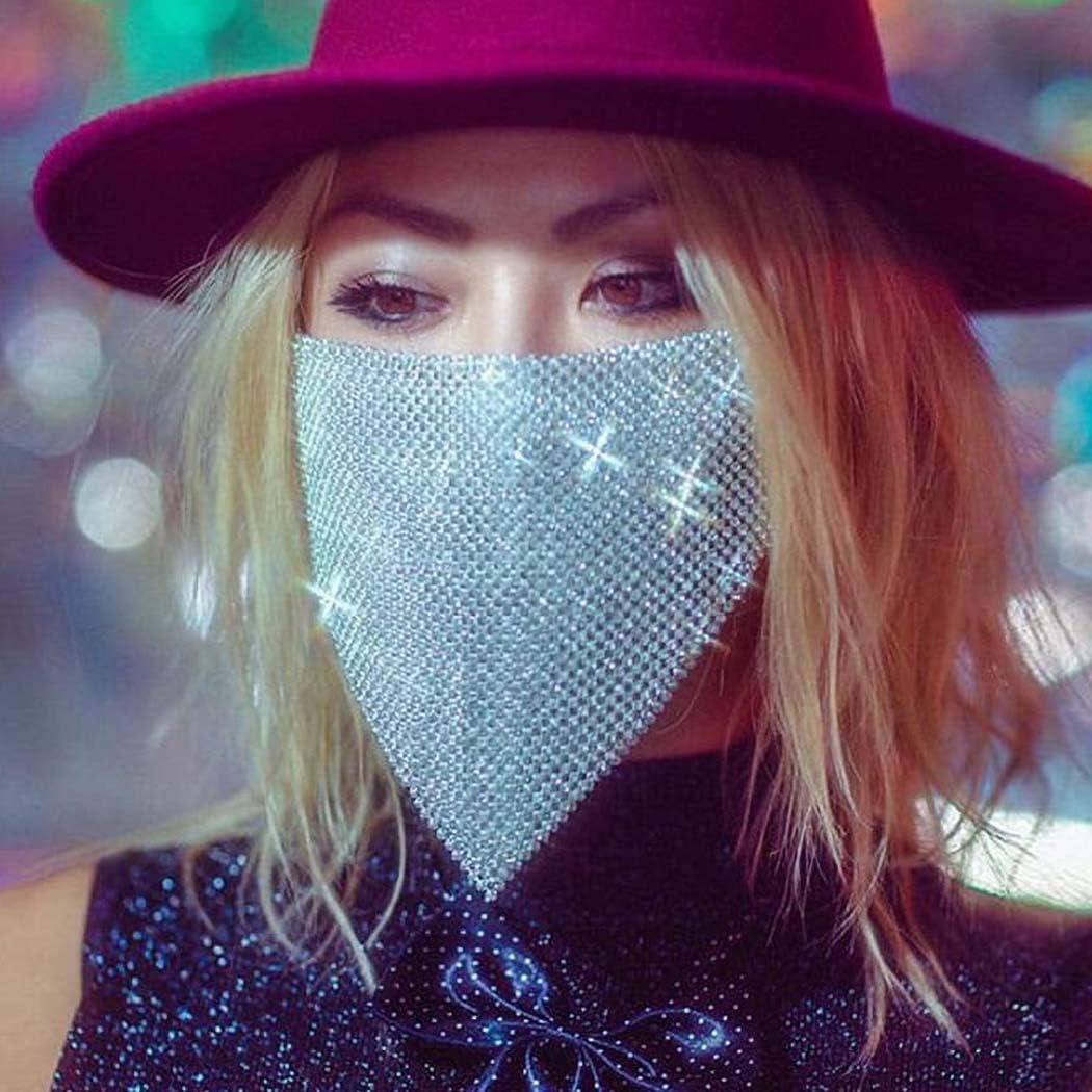 IYOU Boho Crystal Face Chain Mesh Fabric Masquerade Mask Rhinestone Party Ball Costumes Belly Dance Stage Venetian Carnival Dress Masks Jewellery for Women and Girls image number 4