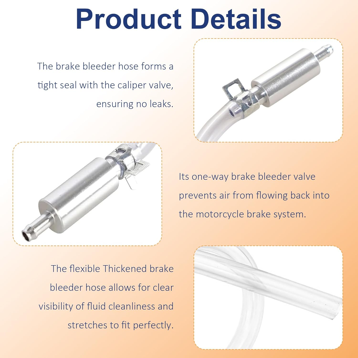 Brake Bleeder-One Way Check Hose Valve, 2PCS Brake Bleeding Kit Including Corrosion-Resistant Hose Aluminum Pump Valve Body for Car, Motorcycle with Operation Gloves image number 1