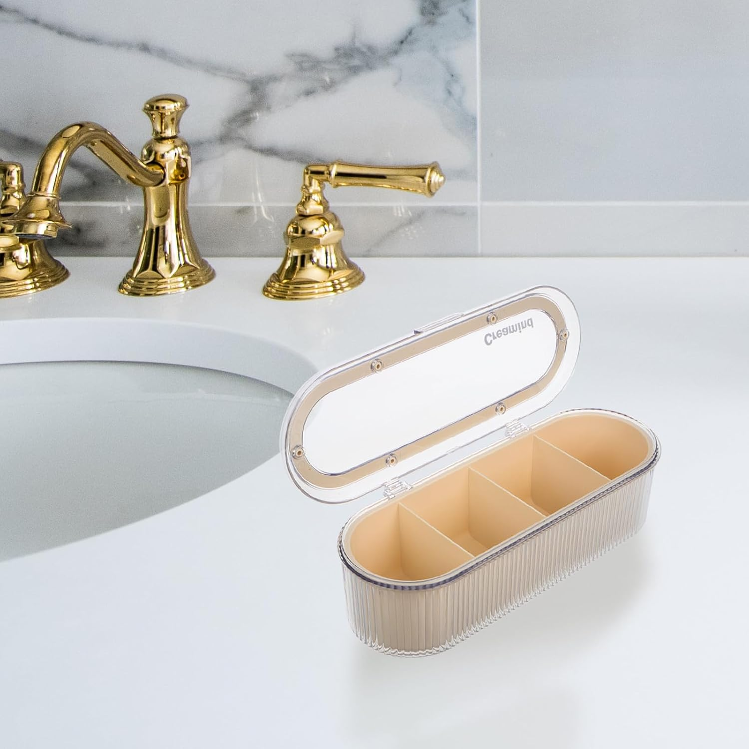 GRADENEVE Clear Makeup Sponge Organizer Box with Compartments and Protective Lid Compact Cosmetic Storage for Foundation Blenders and Beauty Tools Transparent Dustproof Holder for Vanity And image number 1
