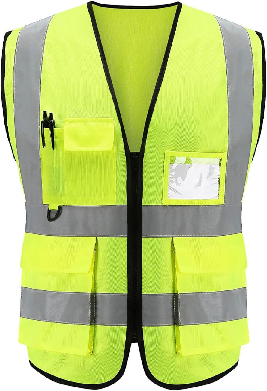 Olsdeeool High Visibility Safety Vest with Pockets, Lightweight, Reflective Strips, for Outdoor Working,Construction, Traffic, Wear to 140 to 160 Pounds-Oange
