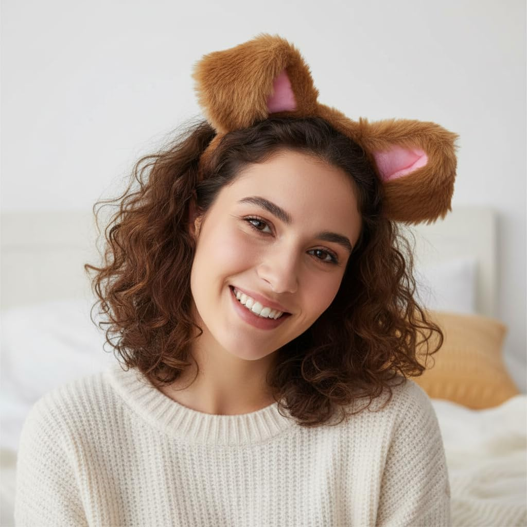 Dog Ears Headband, Realistic Animal Ears Costume Headband for Cosplay, Halloween, Furry Dog Ears for Parties and Washing Makeup, Soft & Comfortable, CRFY image number 1