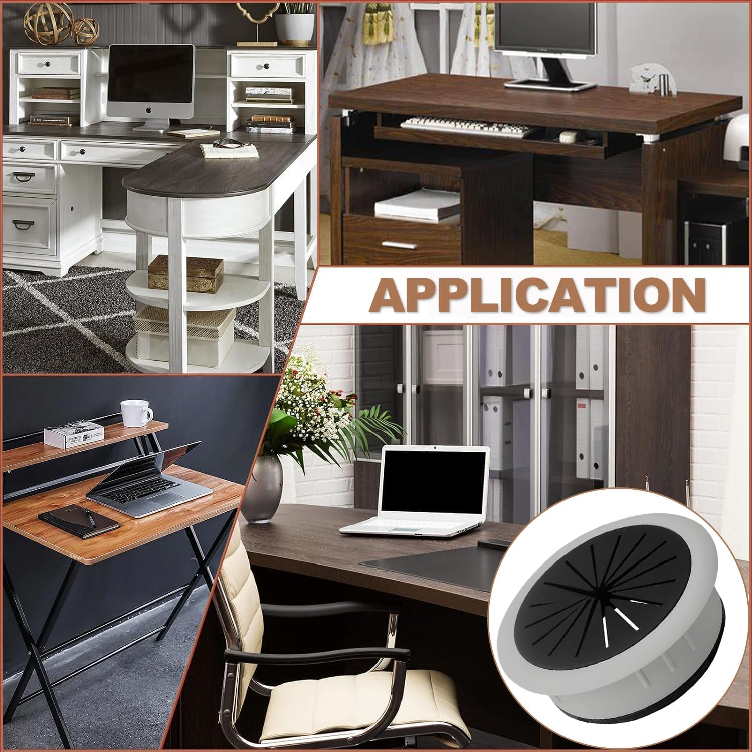 6Pcs Flexible Desk Grommet Detachable Data Cable Storage and Sorting Tools 50Mm/2Inch Grommet Adjustable Aperture Wire Cord Grommets Cable Hole Cover for Office Computer Desk Wire Organizer image number 5