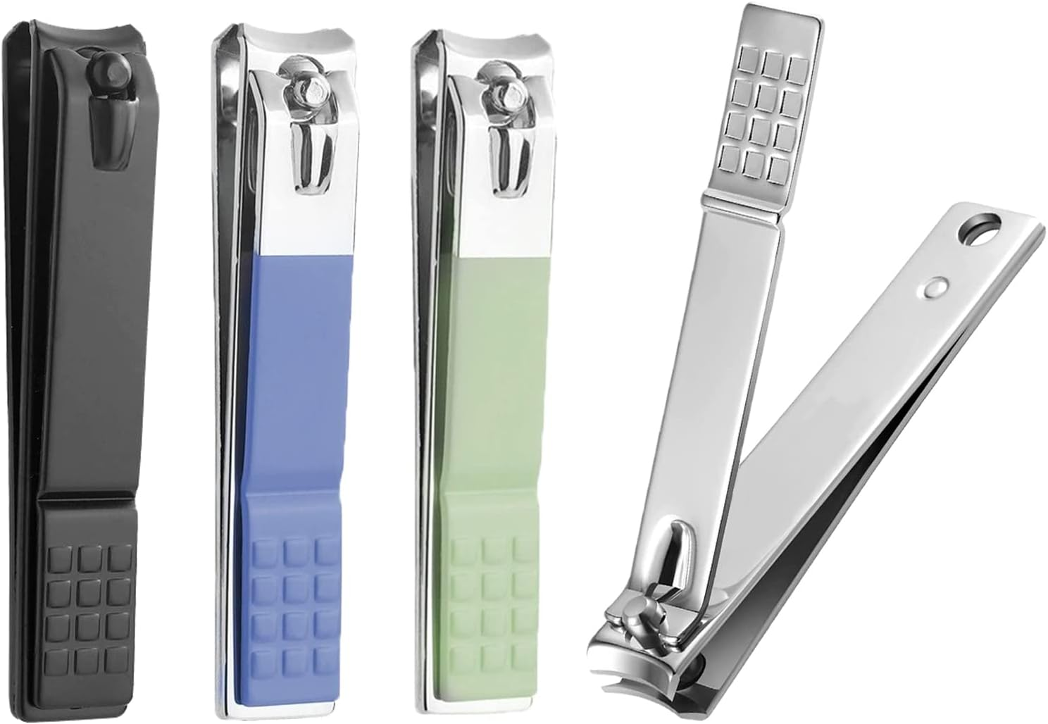 Nail Clippers Set,Large Toenail Clippers for Thick Nails,15Mm Sharp Curved Blade Clippers Cutter,Finger Nail Clippers for Men Adults,Women,Seniors(4Pcs,Black,Silver,Green,Blue) image number 2