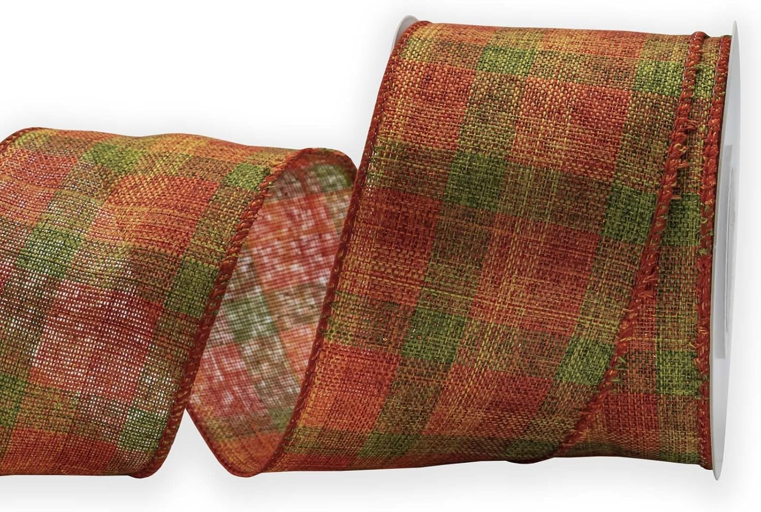 HATIANGE Fall Burlap Wired Ribbon Orange Plaid Autumn Harvest Ribbon Wired Edge Wrapping Ribbon for Wreath Floral Bows Craft Decor, 2-1/2 Inch X 11Yards