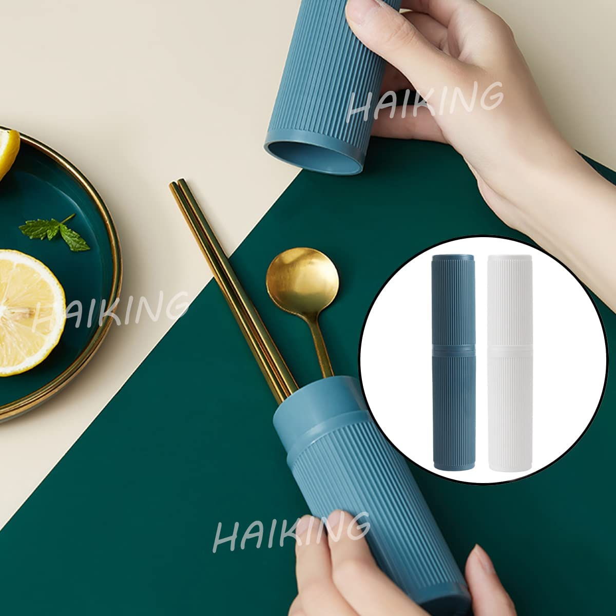 HAIKING Travel Toothbrush Case, 2 Pcs Plastic Portable Toothbrush Holder for Travel, Storage, Camping(White, Blue) image number 5