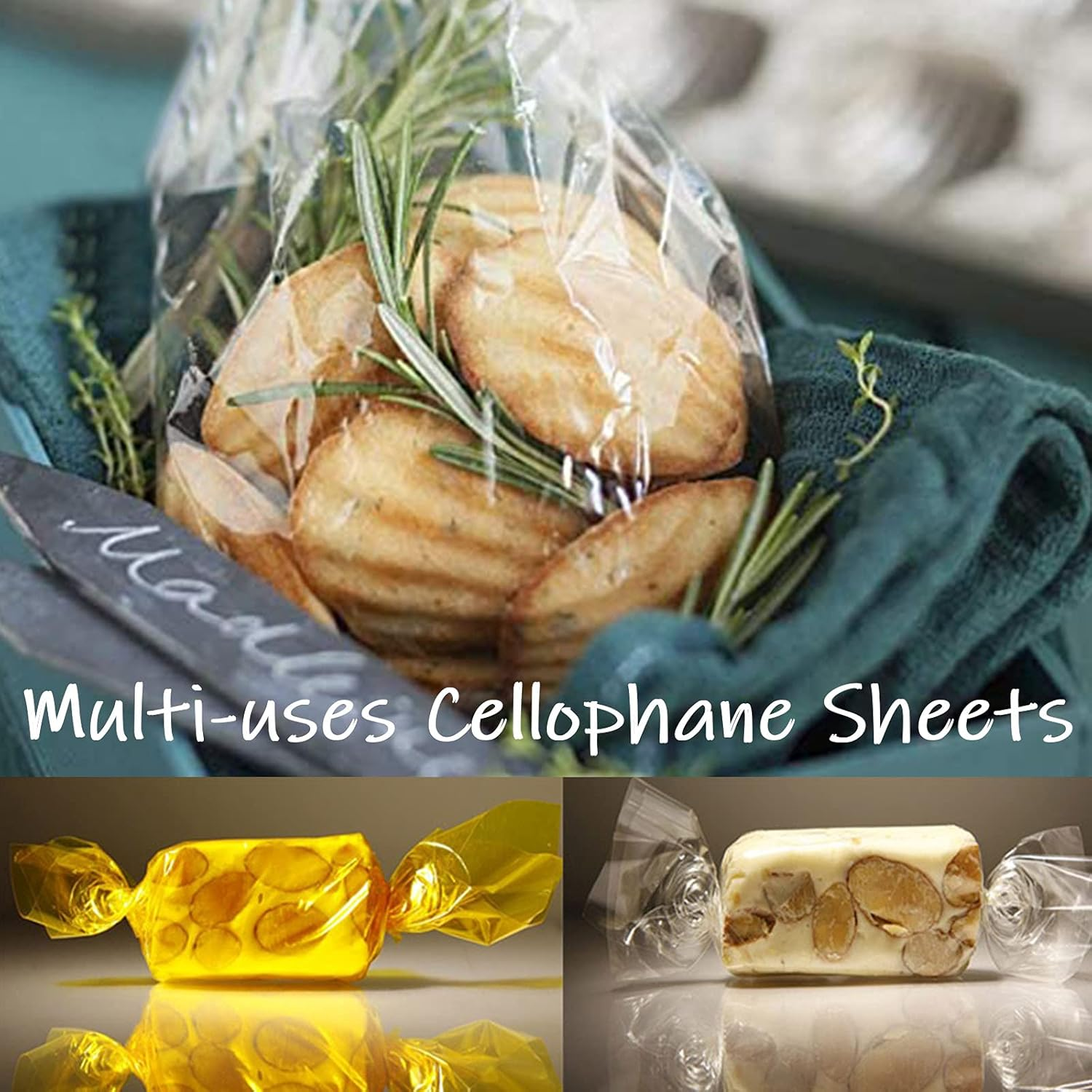 Cinvo 160 Pcs Cellophane Sheets Multi-Colored See through Colorful Sheets with Twist Ties Cello Wraps for DIY Arts and Crafts, Treats Candy Wrapping Party Supplies (7.5 X 7.5 Inch) image number 2