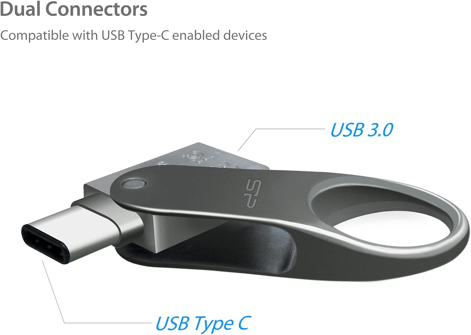 Silicon Power 64GB Dual USB-C USB-A OTG Flash Drive, USB 3.0 Type-C Type-A with Keychain Hole Key Ring Design, Metal Casing Dustproof Waterproof Thumb Drive Pen Drive Memory Stick, Mobile C80 Series image number 2
