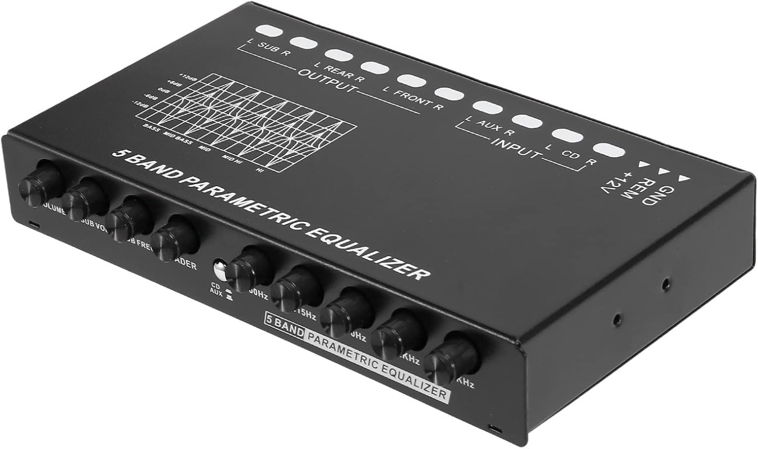 MOUNAY 5-Band Car Audio Equalizer, Adjustable 5 Bands EQ Car Amplifier Graphic Equalizer with CD/AUX Input Select Switch,Black image number 1
