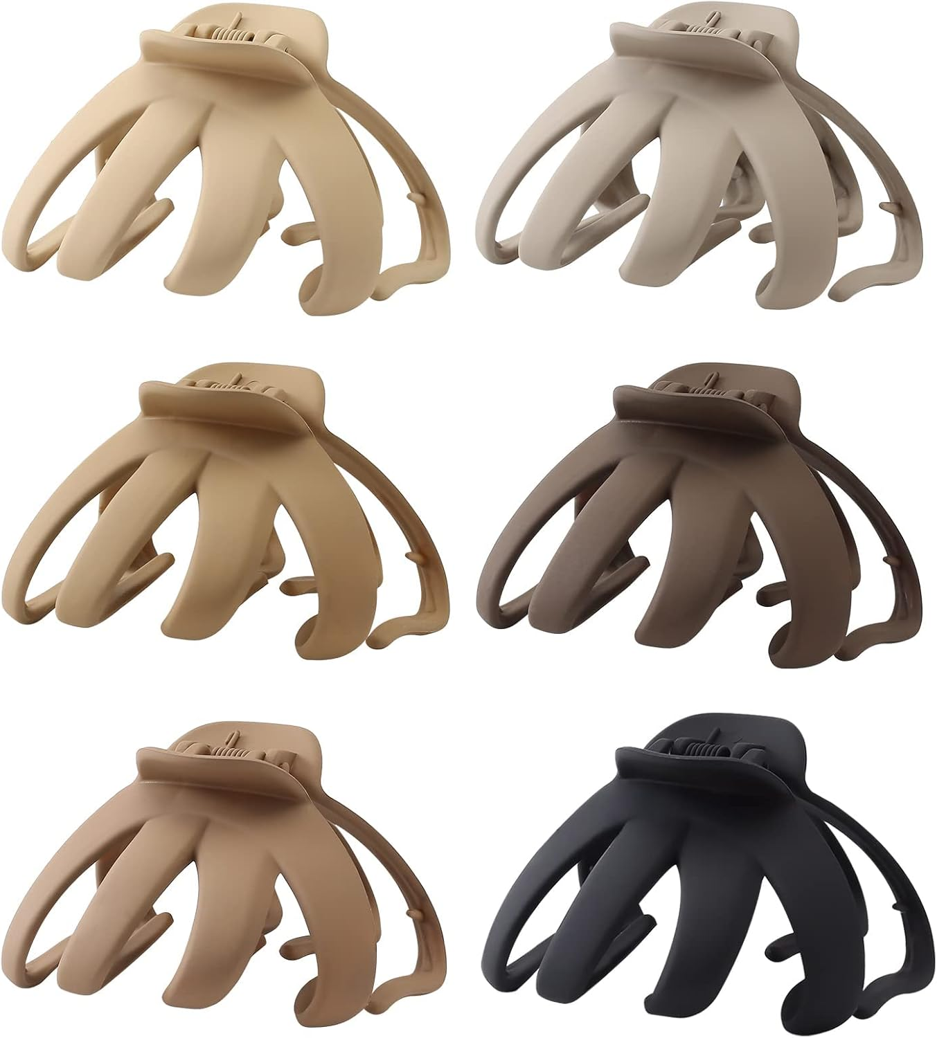 6 Pack Large Hair Clips for Thick Hair, Octopus Hair Claw Clip for Women Girls, 3.2'' Claw for Long Hair, Big Matte Jaw Clips Neutral Color, Strong Hold Jumbo Hair Clip for Gift