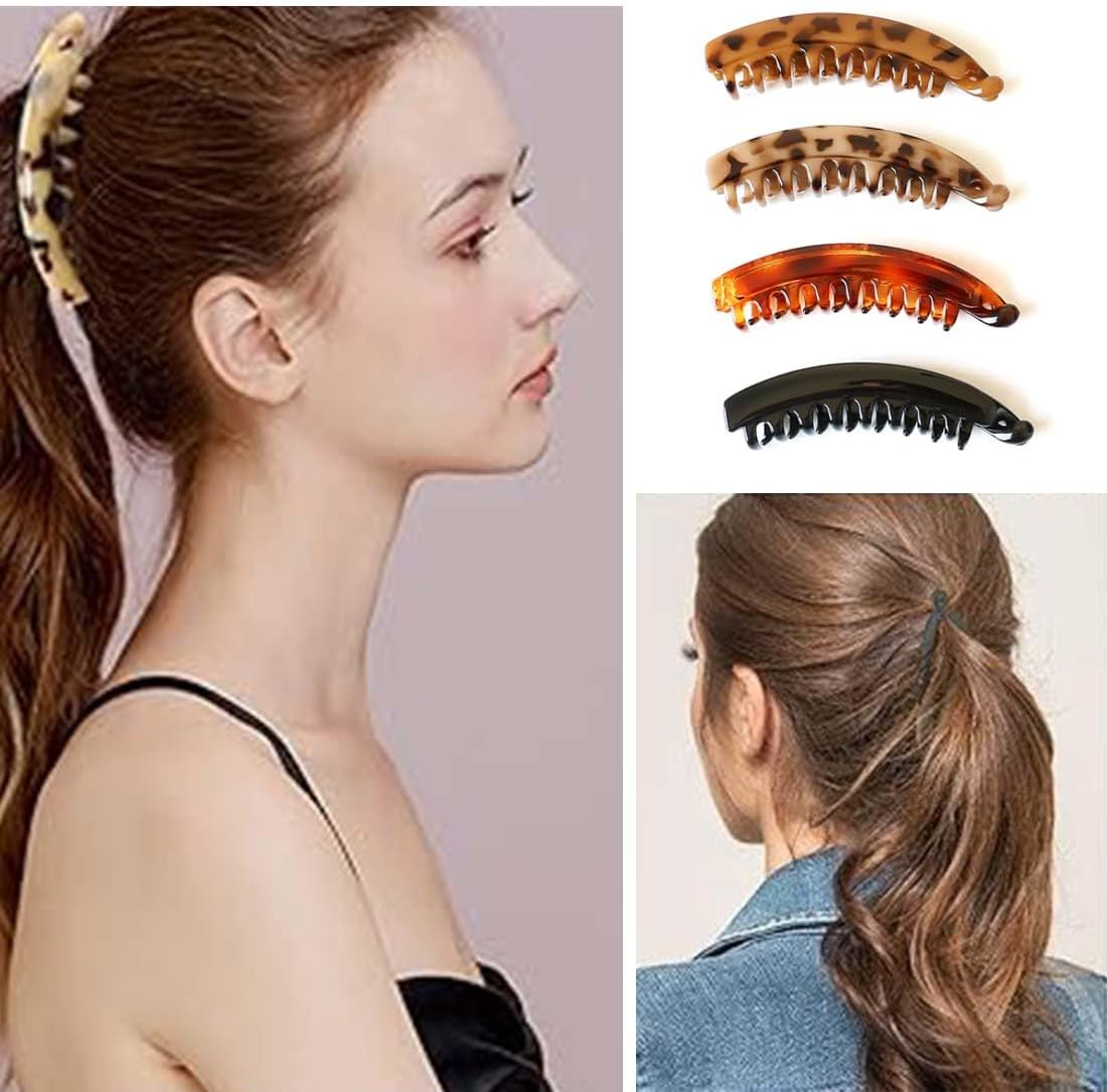 Women'S Hair Clips, Pack of 4 Large Banana Hair Clips, Vintage Banana Clip, Ponytail Hair Clip, Thick Hair for Women and Girls image number 2