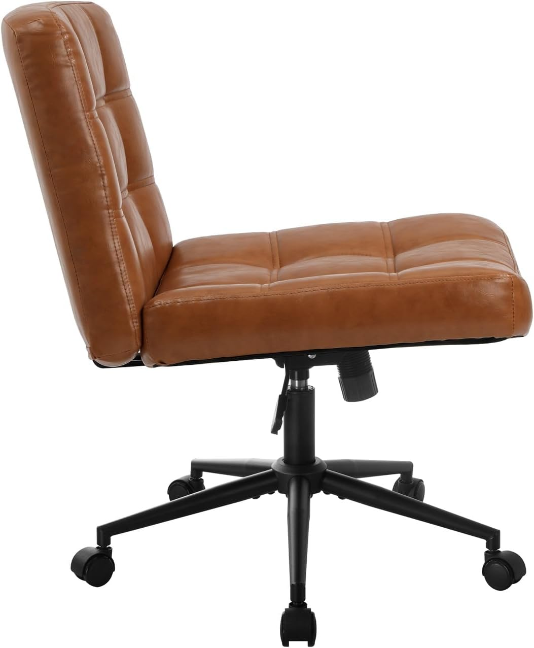 Oikiture Armless Office Chair with Mid Back and Wheel PU Leather Cross Criss Chair Brown image number 6