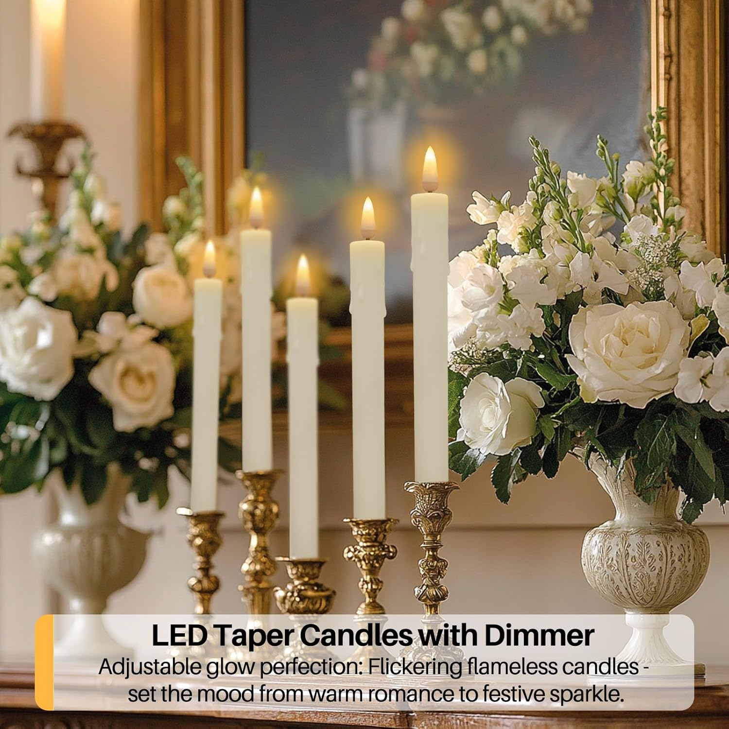 Neween Rechargeable Flameless Taper Candles, LED Candlesticks Flickering, Battery Operated Candles with Remote Timer Replacement Light Head for Home Wedding Christmas Decor, 6 Pcs, Ivory image number 1