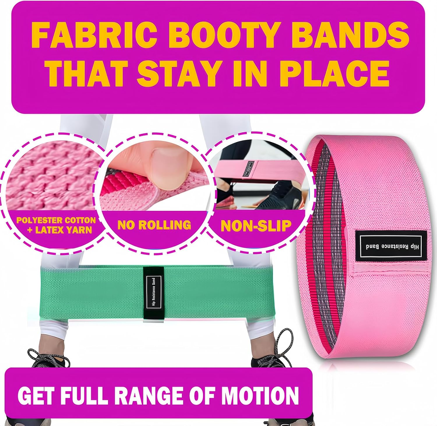Rsistance Bands Set, 3 Levels Non-Slip Fabric Booty Bands for Hips & Glutes, Exercise Bands for Women & Men &ndash; Ideal for Home Fitness, Yoga, Pilates