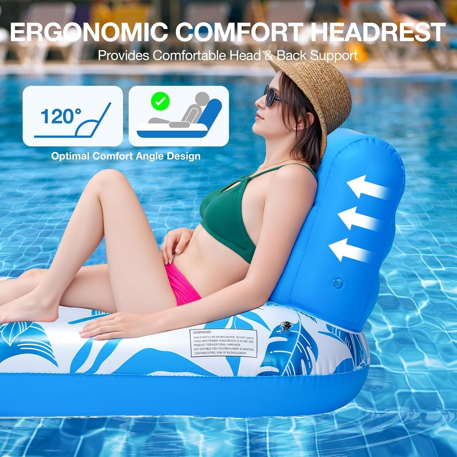 Pool Floats, Inflatable Swimming Pool Floats for Adults and Teenagers, Inflatable Lounger Pool Floats Raft,Suitable for Play in Safe Water Areas Such as Pools, Travel, Vacations, Beaches and Lakes image number 3
