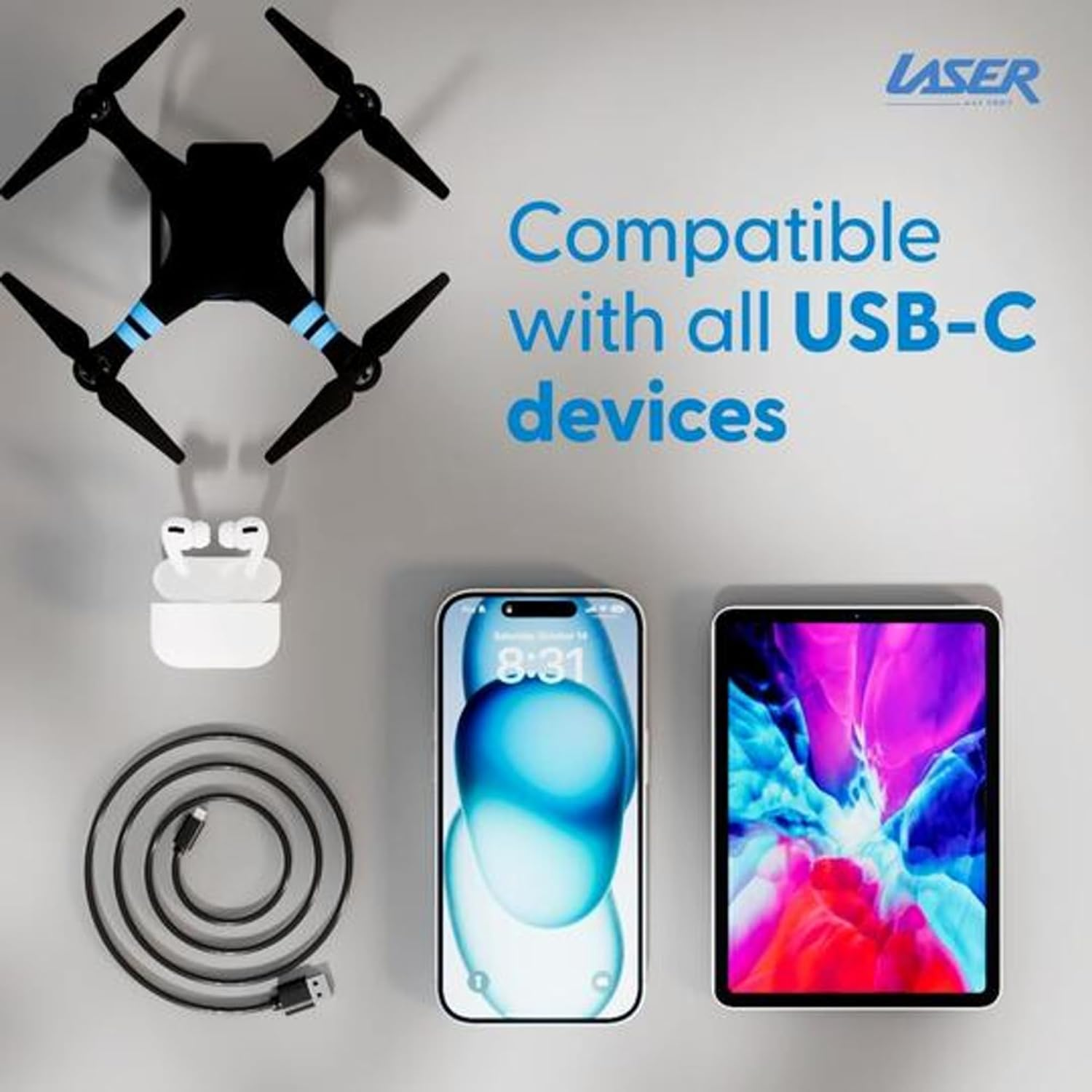 Laser USB C Cable [1M, 2 Pack] USB-C to USB-A 3.1 Fast Charging Type C Cable Compatible for Ipad Pro, Samsung Galaxy S22/S21/S20/S10/S9/S8, Sony Xiaomi, Huawei P30 P20, Google Pixel and More Black image number 2