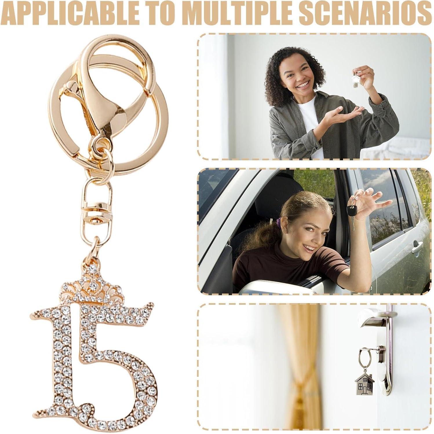 Wjnflqn Elegant Keychains - Number 15 Bag Keyrings Pendant,Creative Purse Bag Ornaments, Fashion Backpack Pendant for Wallet Phone image number 3