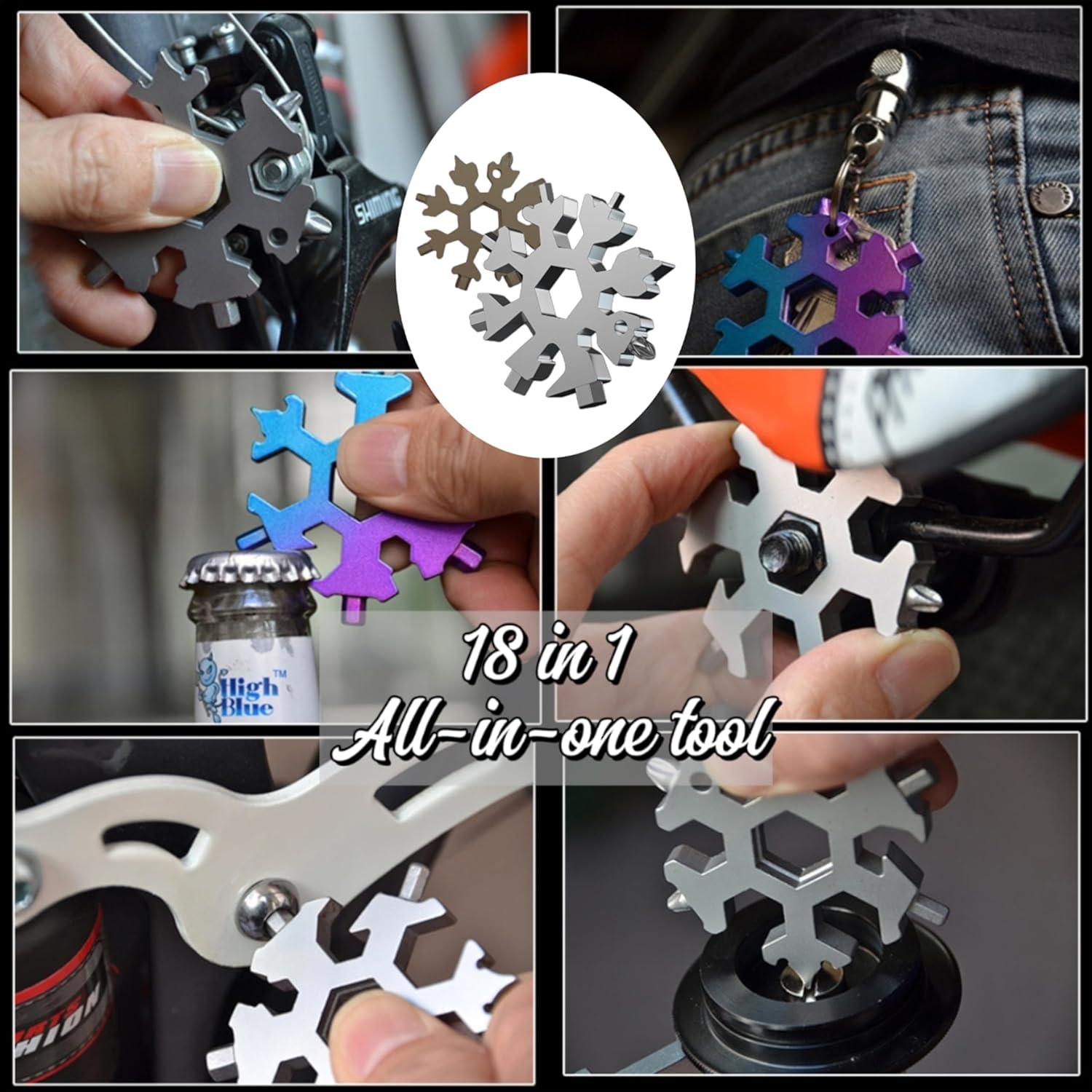 4 PCS Multifunctional Snowflake Wrenchs,18-In-1 Multi-Purpose Screwdriver,Portable Screwdriver Keyring,Universal Portable Tool Set,Flat Phillips Screwdriver,Wrench,Mini Durable and Portable image number 6